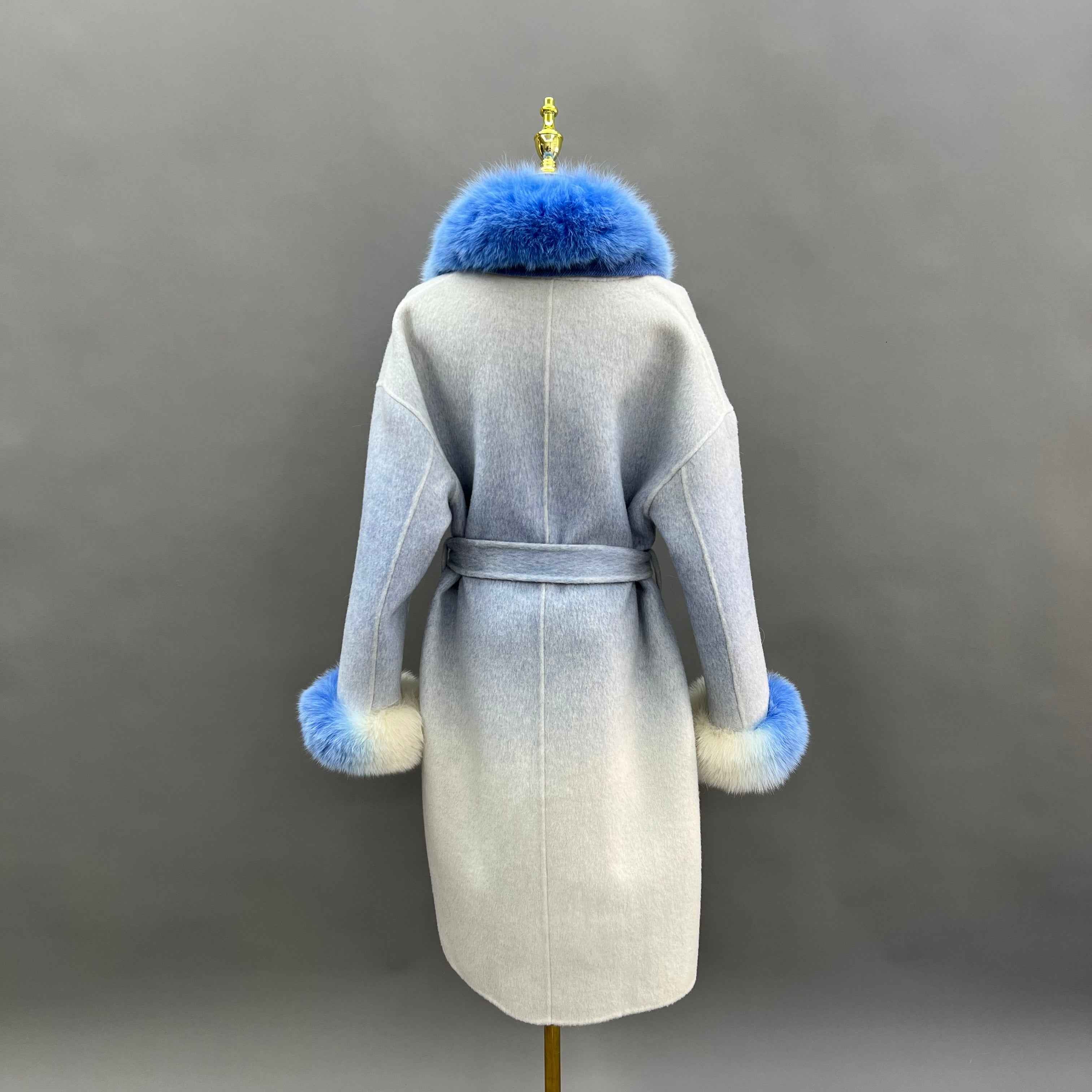 Cashmere Double Faced Coat with Fox Fur Collar & Cuffs and Tie Belt