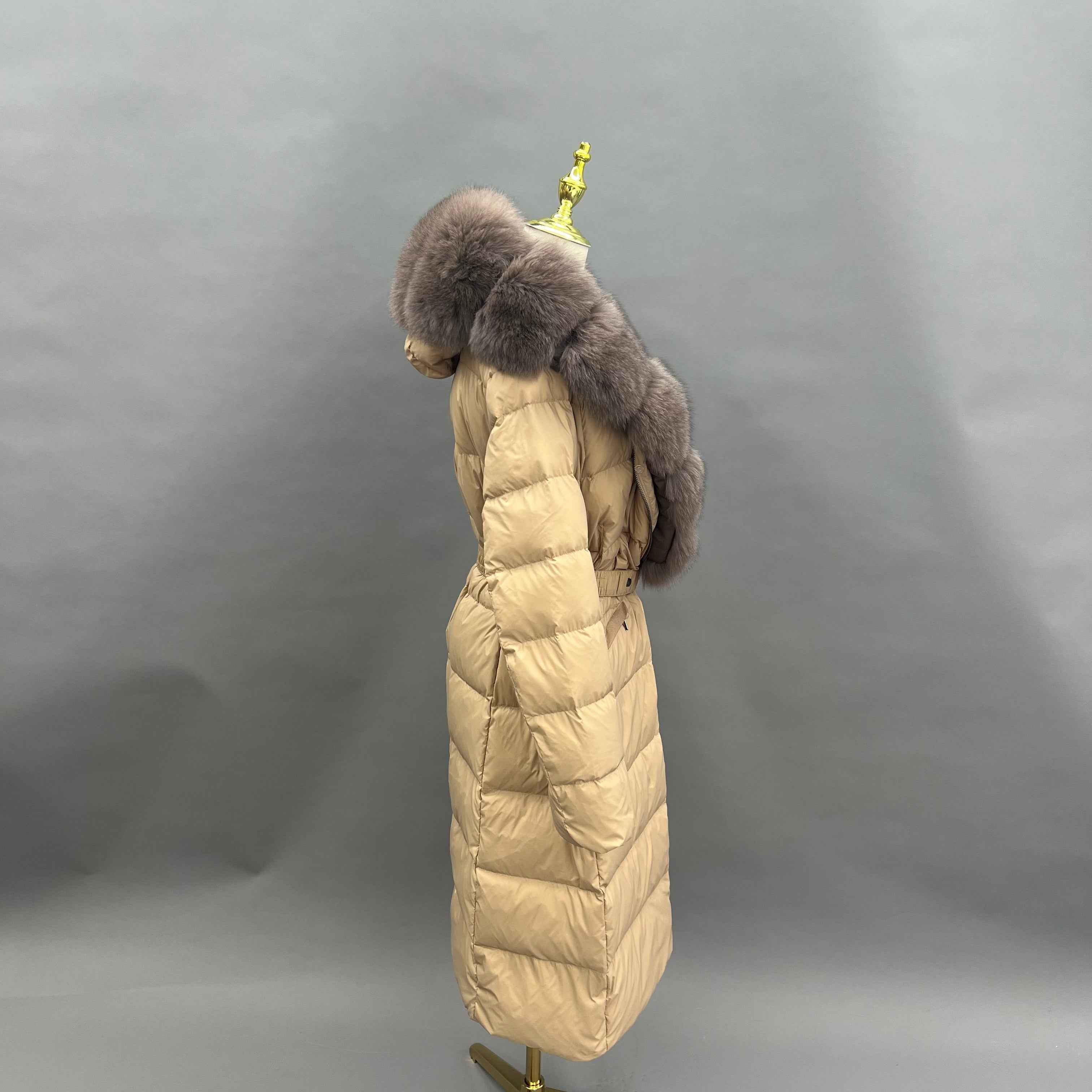 Women's Long Down Jacket with Luxurious Fox Fur Collar
