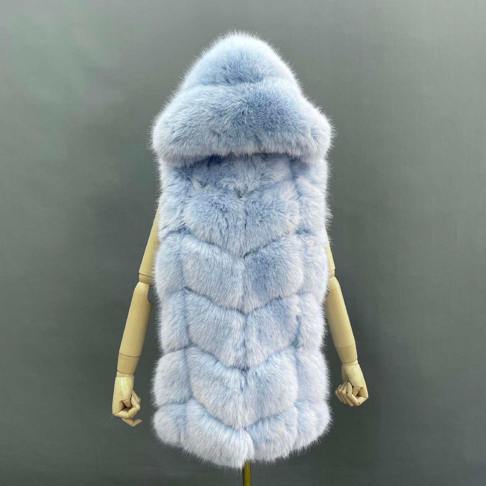 Women's Hooded Vest for Spring and Autumn Faux Fur Vest Eco Fur Coat - Janefur