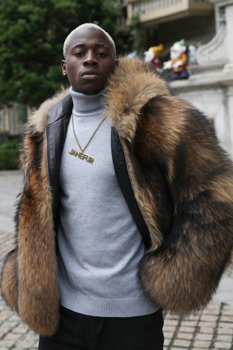 Men's Whole Fur Hooded Coat Made Of Raccoon - Janefur