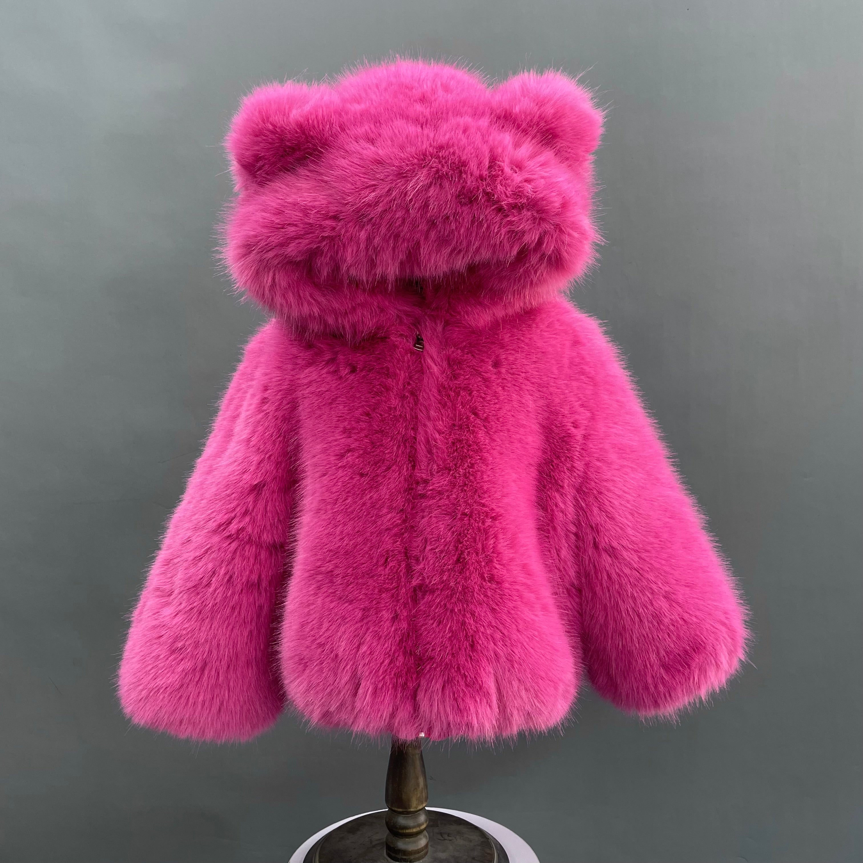 Children's Cute Bear Ears Children's Eco Fur Sweatshirt Jacket - Janefur