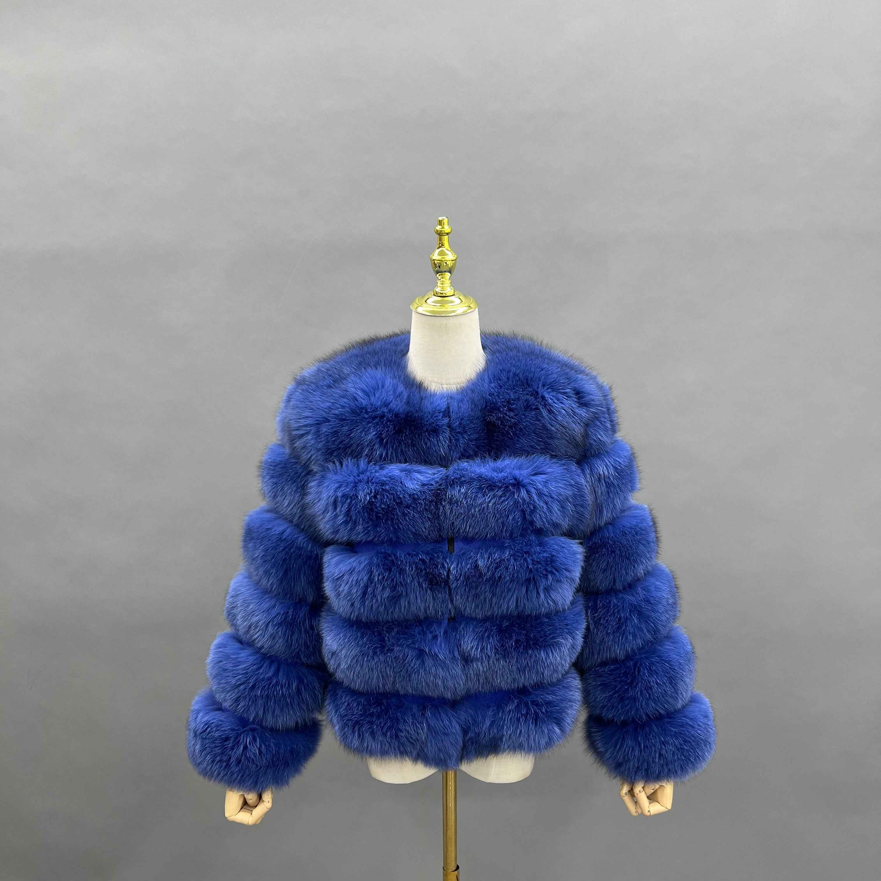 New Winter Warm Short Style Coat Real Fox Fur Women's Jacket 37# Navy Blue