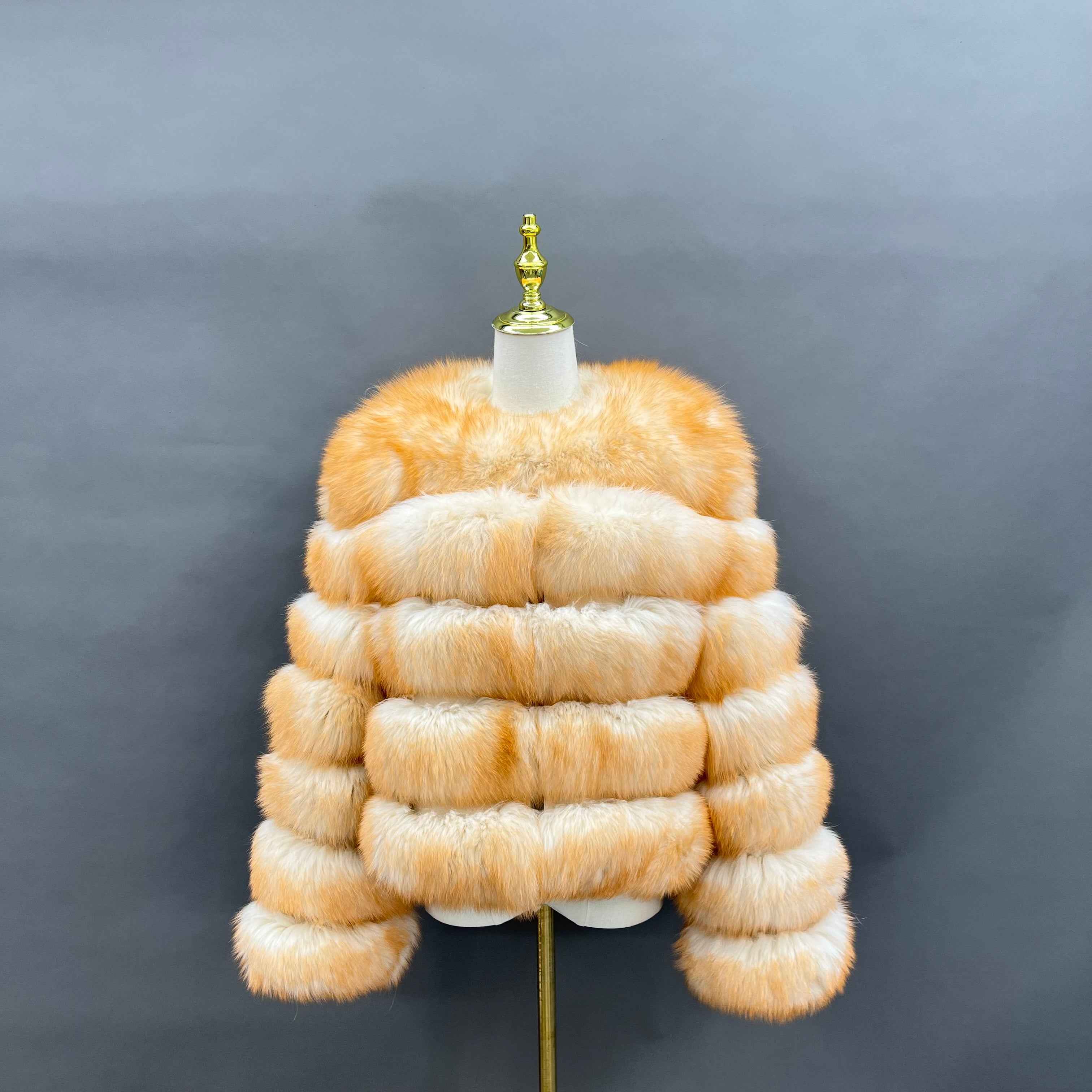New Winter Warm Short Style Coat Real Fox Fur Women's Jacket 45# Cream Yellow