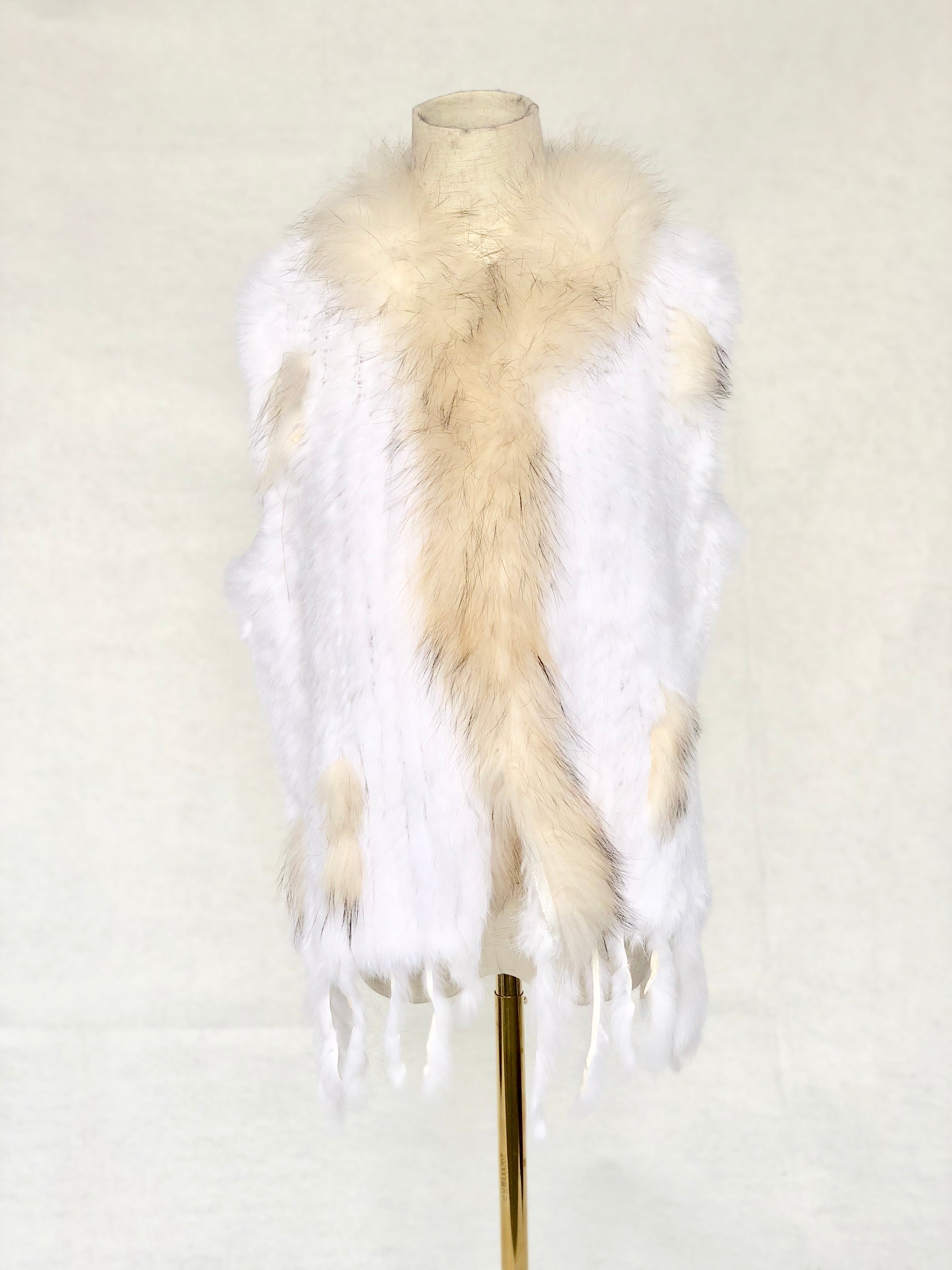 Women's Fuchsia Knitted Rabbit & Fox Fur Vest with Ragged Tramp Style & Fringe Details - Luxe Statement Outerwear