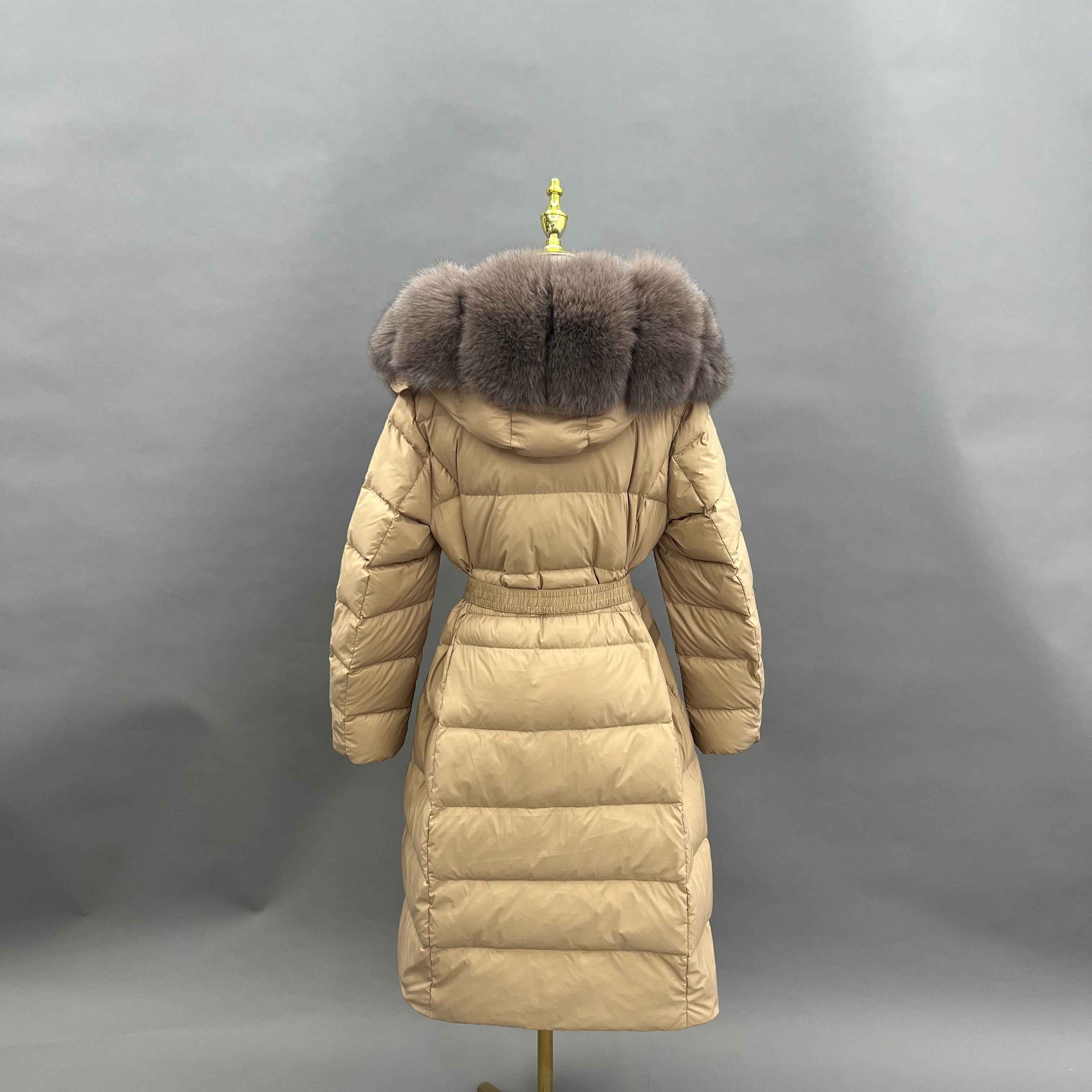 Women's Long Down Jacket with Luxurious Fox Fur Collar