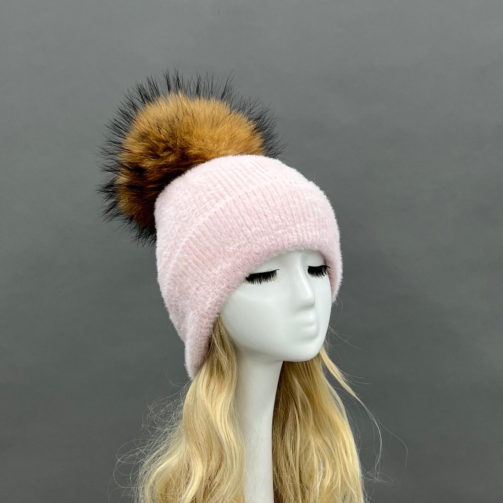Women's Fashion Fox Fur Hat with Pom Poms - Janefur