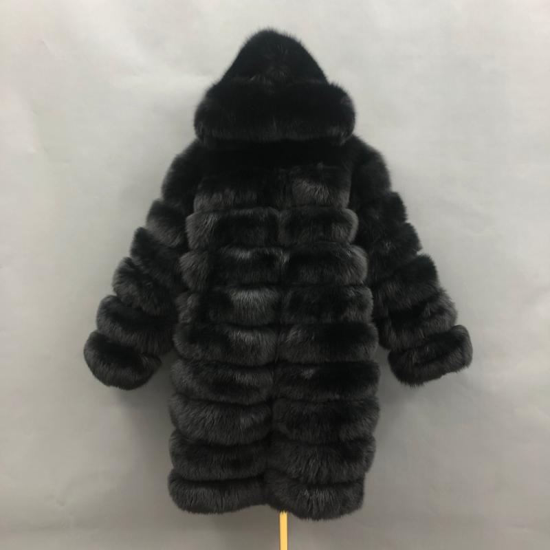 Long Blue Fox Hooded Fox Fur Coat - Janefur