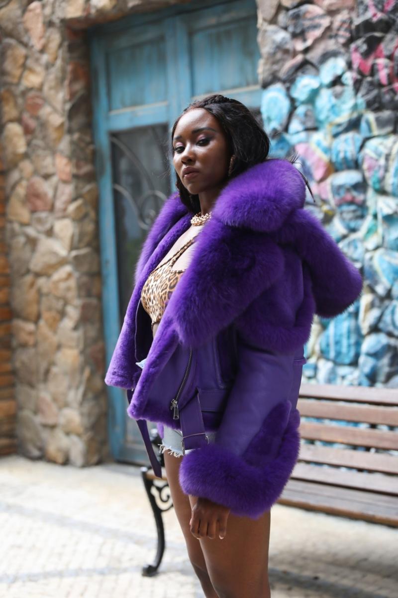 New detachable fur collar on the hood, short leather and fur jacket - Janefur