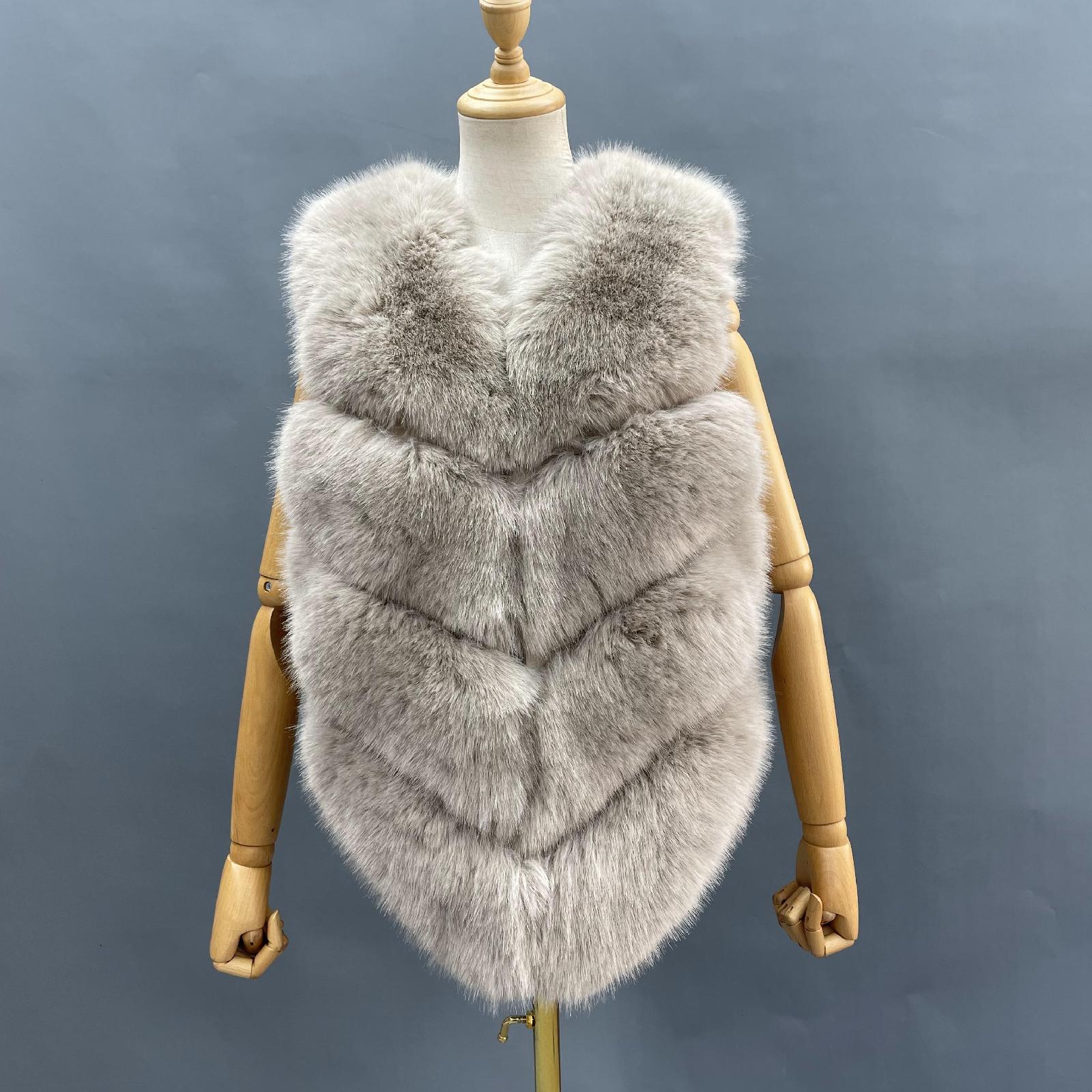 Women's Spring and Autumn Diagonal Striped Faux Fur Vest Solid Color Eco Fur Waistcoat - Janefur