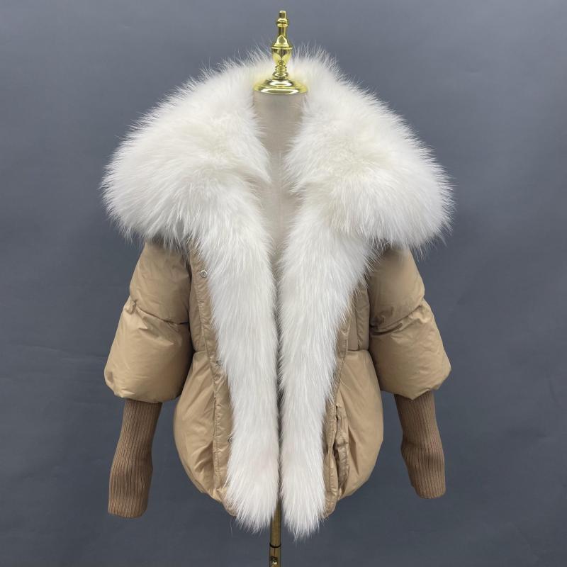 Knit Cuffs with Large Turn-down Collar Down Jacket - Janefur