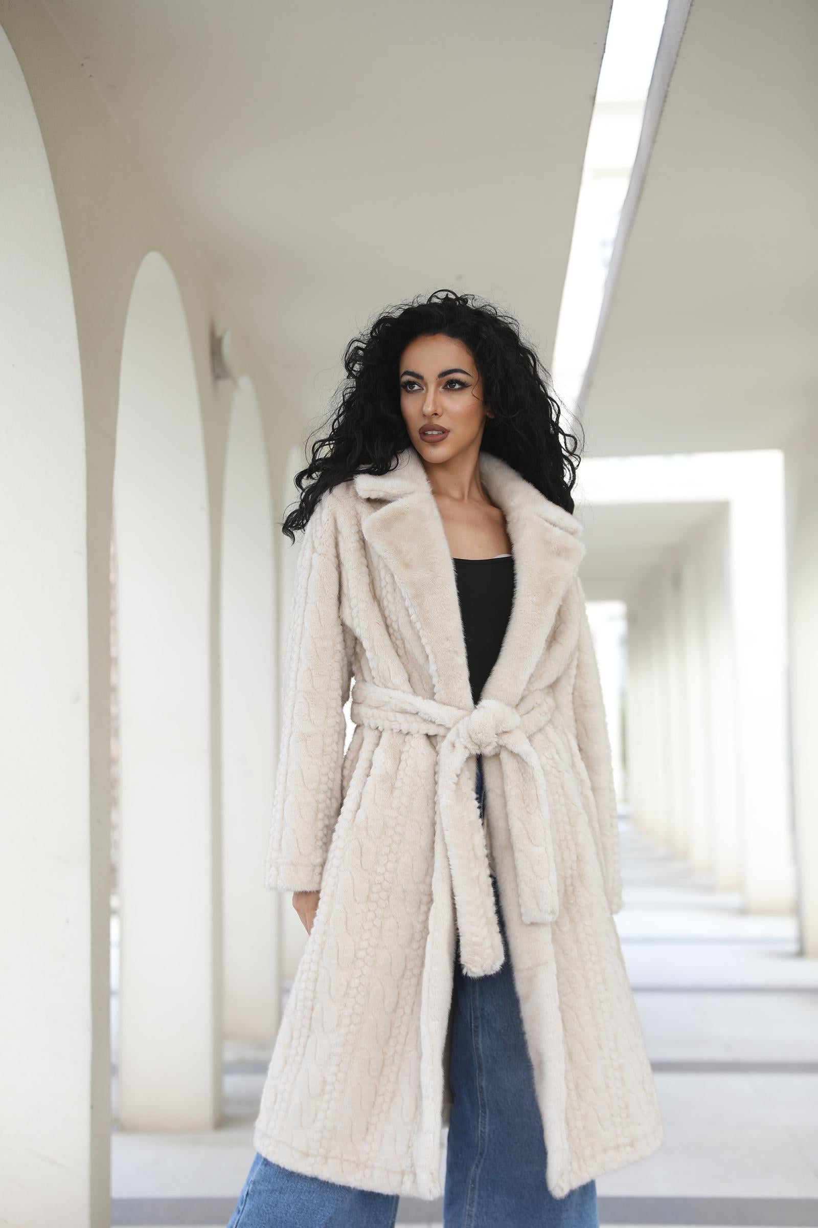 Eco-Friendly Faux Mink Fur Women's Suit Collar Tied Waistcoat - Janefur