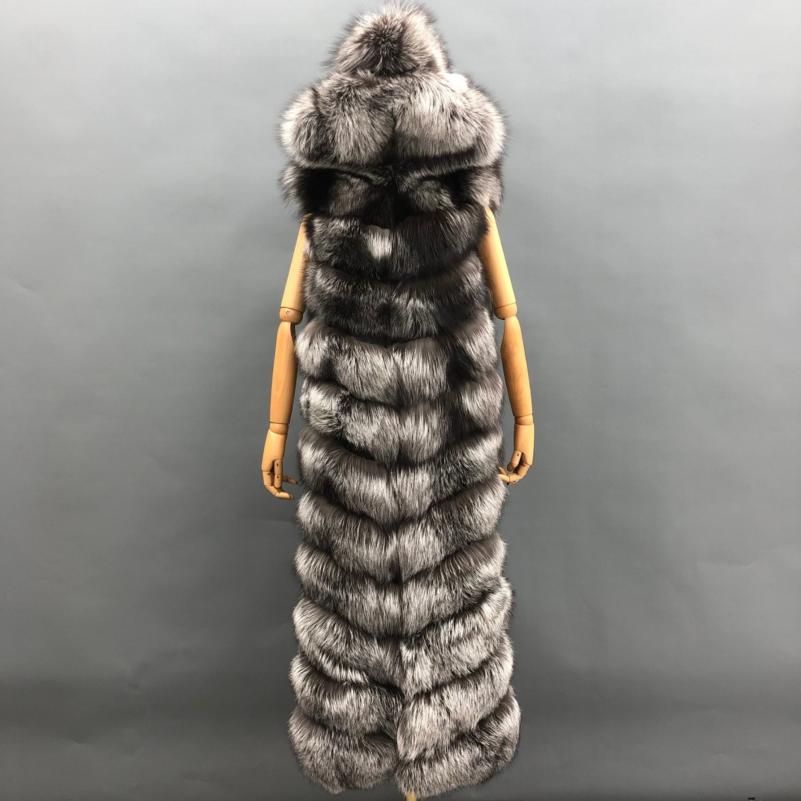 Winter Long Hooded Fox Fur Womens Luxury Vest - Janefur