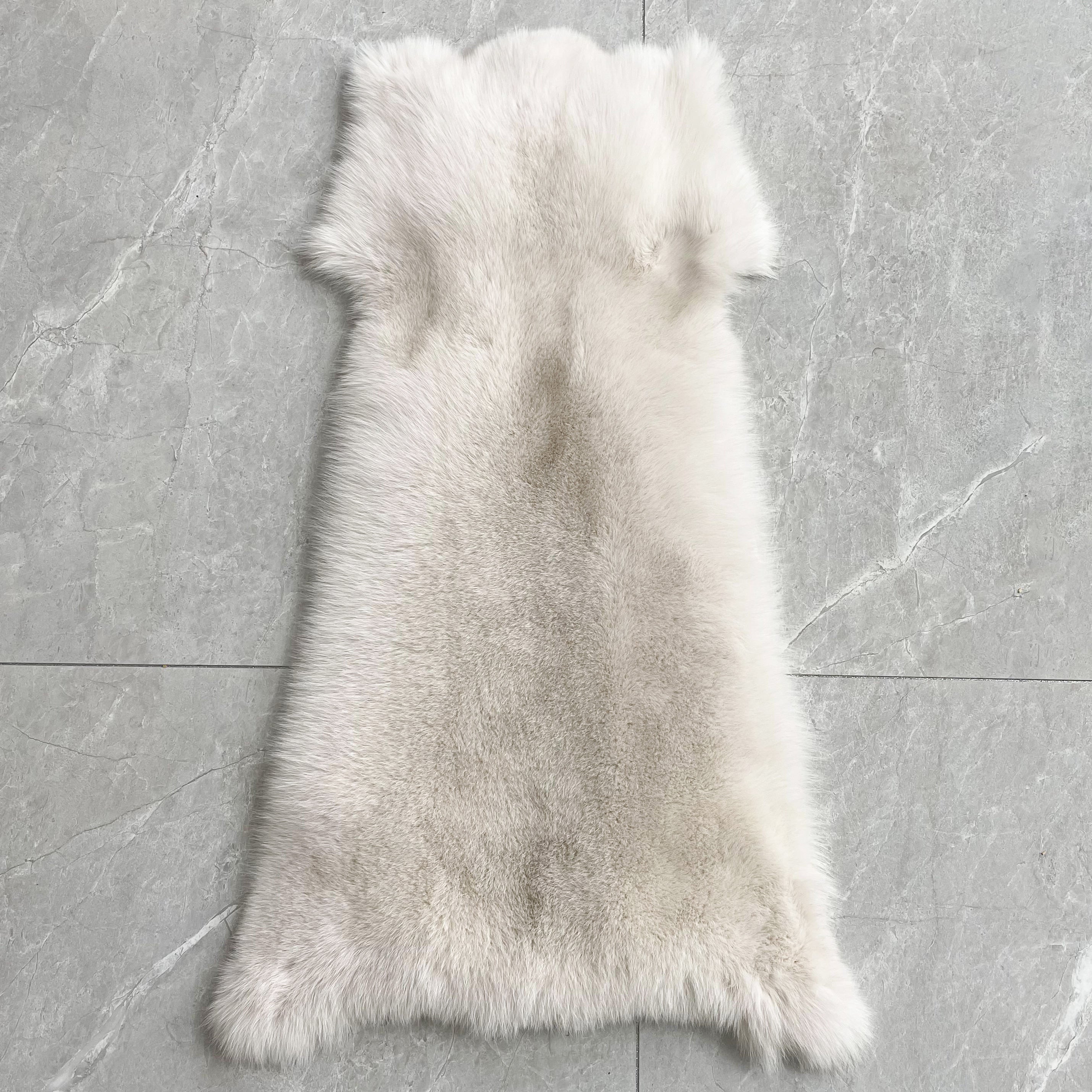 Luxury Blue Fox Fur Coat with Hood – Long Chevron Stitched 10-Panel Women’s Winter Fur Jacket 24# Cream White