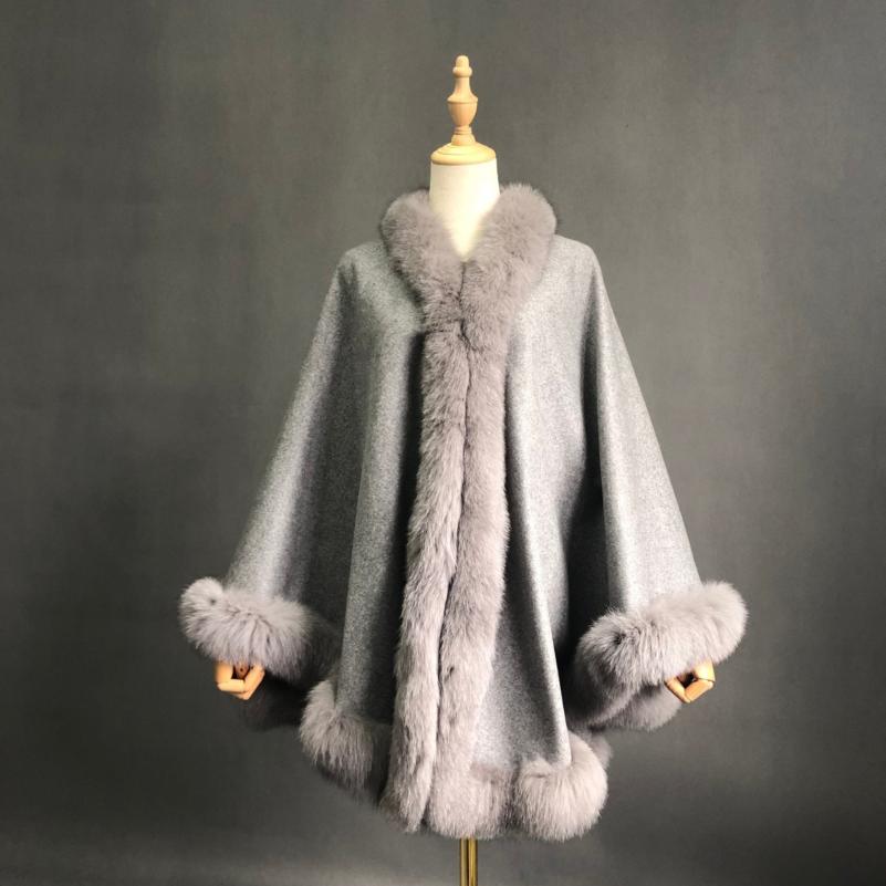 Fox Fur Placket Cashmere Shawl - Janefur