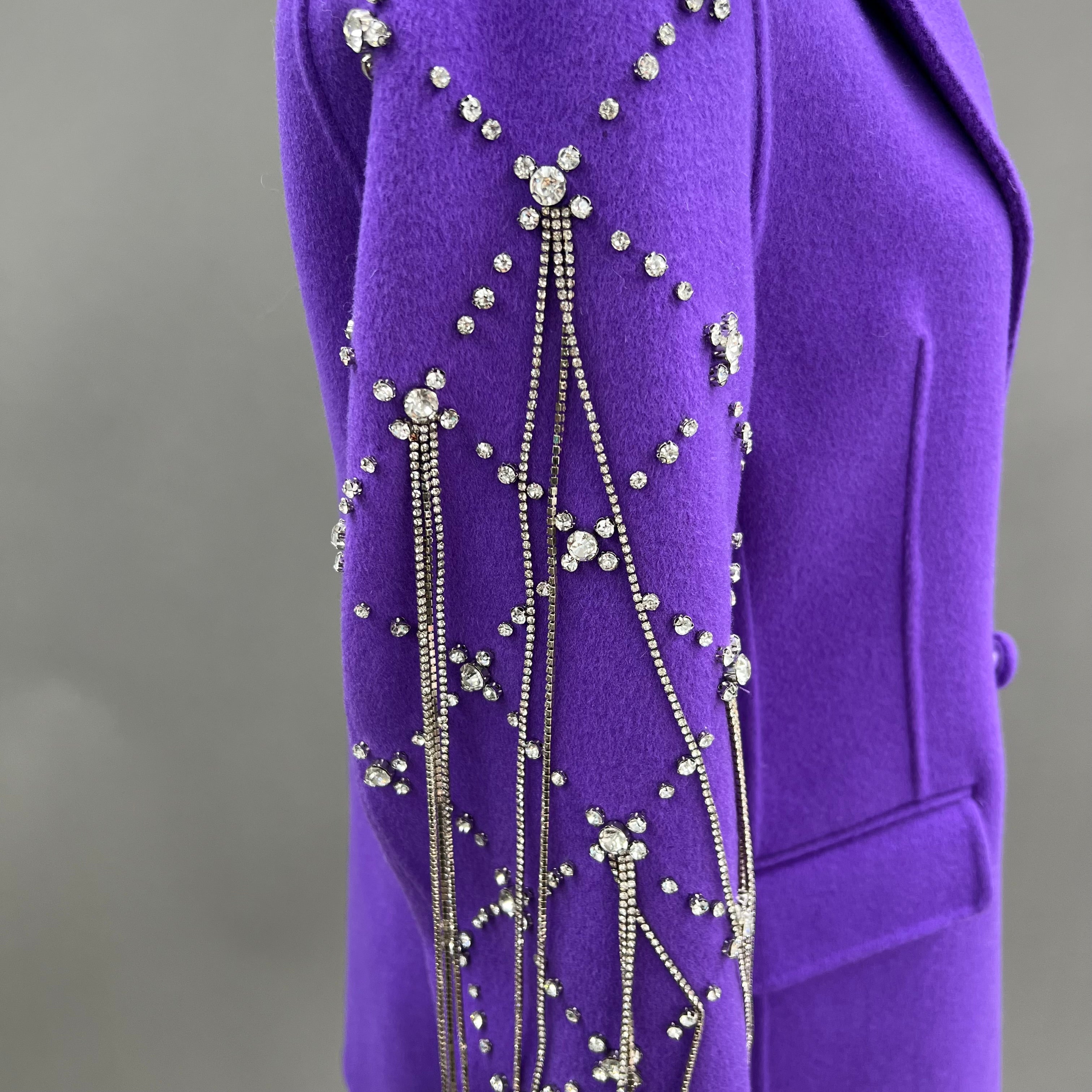 Elegant Pink Double-faced Wool Coat with Single-side Sleeve and Collar Diamond Embellishments - Janefur