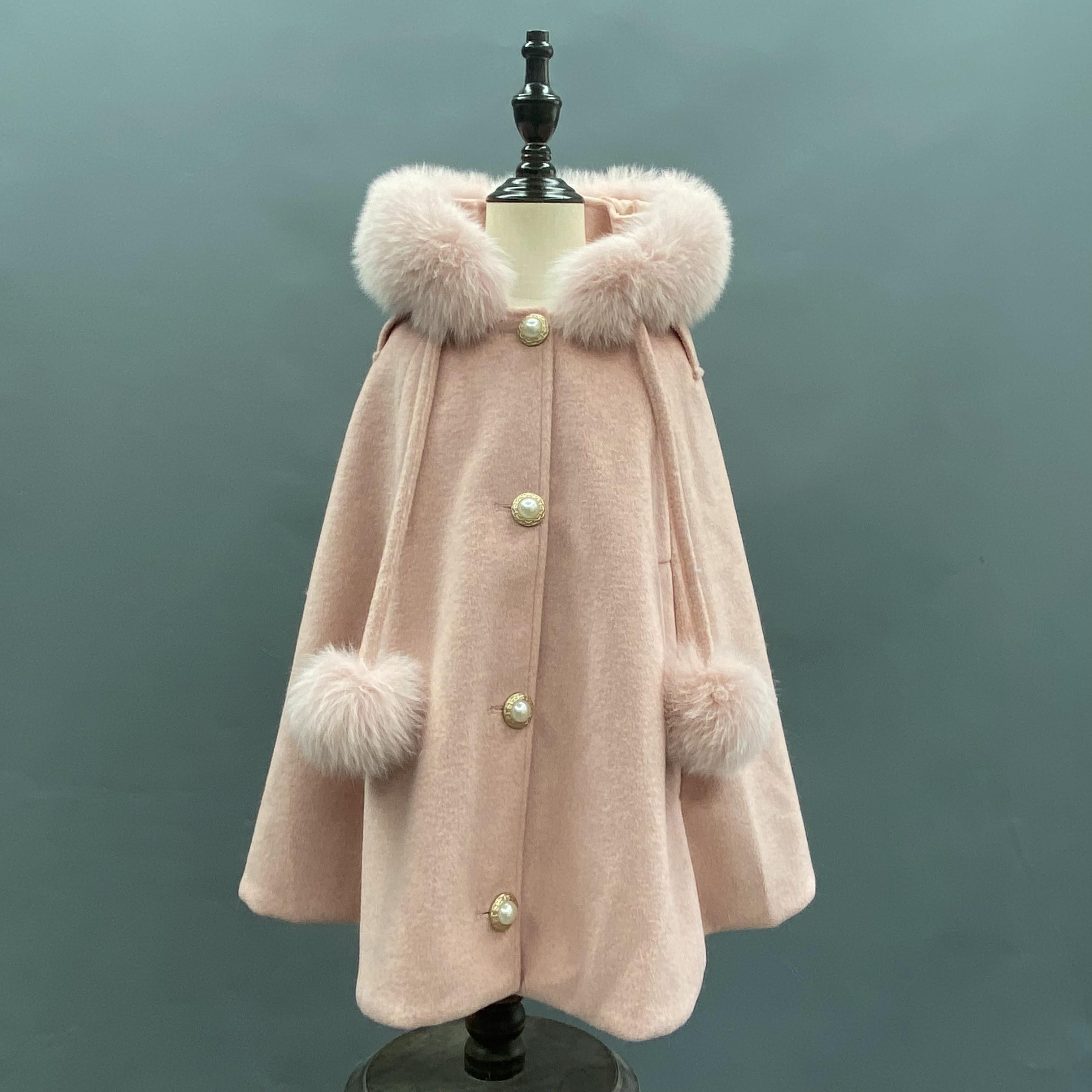 New Children's Double Fur Ball Hooded Poncho Shawl - Janefur