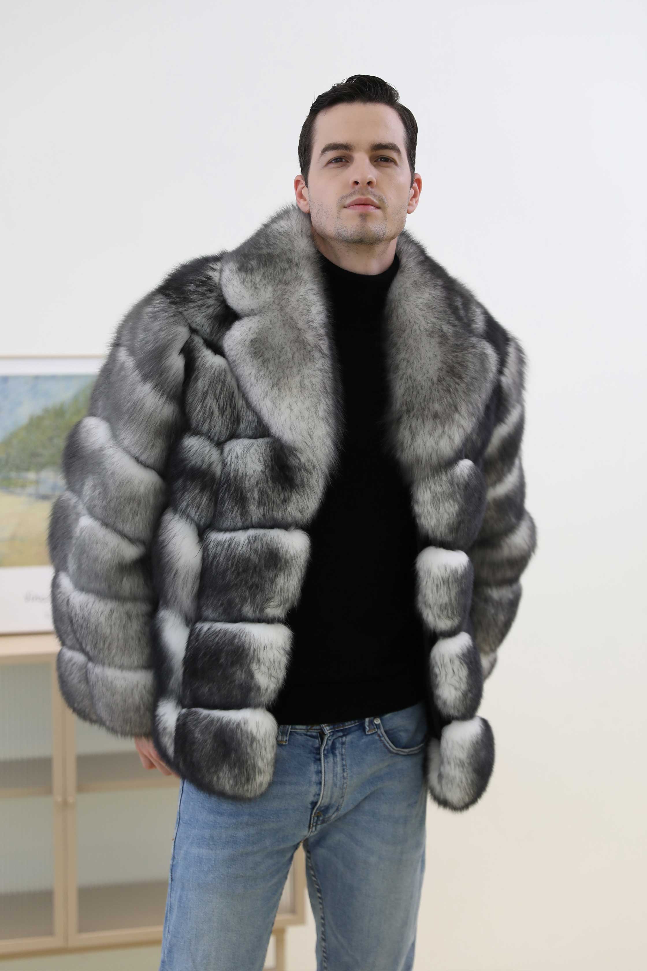 Fluffy Fox Fur Winter Men's New White Fox Warm Luxury Coat - Janefur