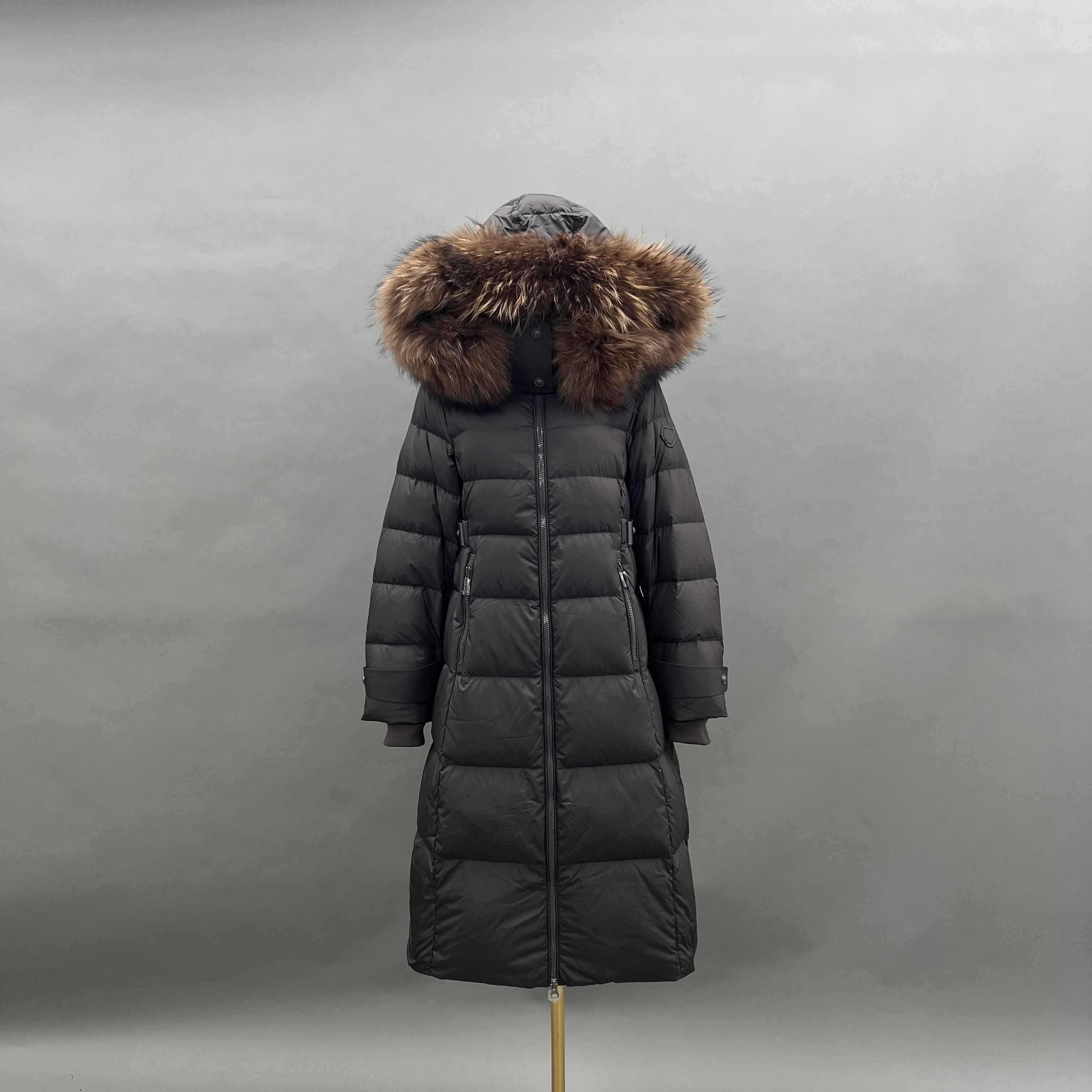 Women's Long Down Parka with Fox Fur - Trimmed Hood