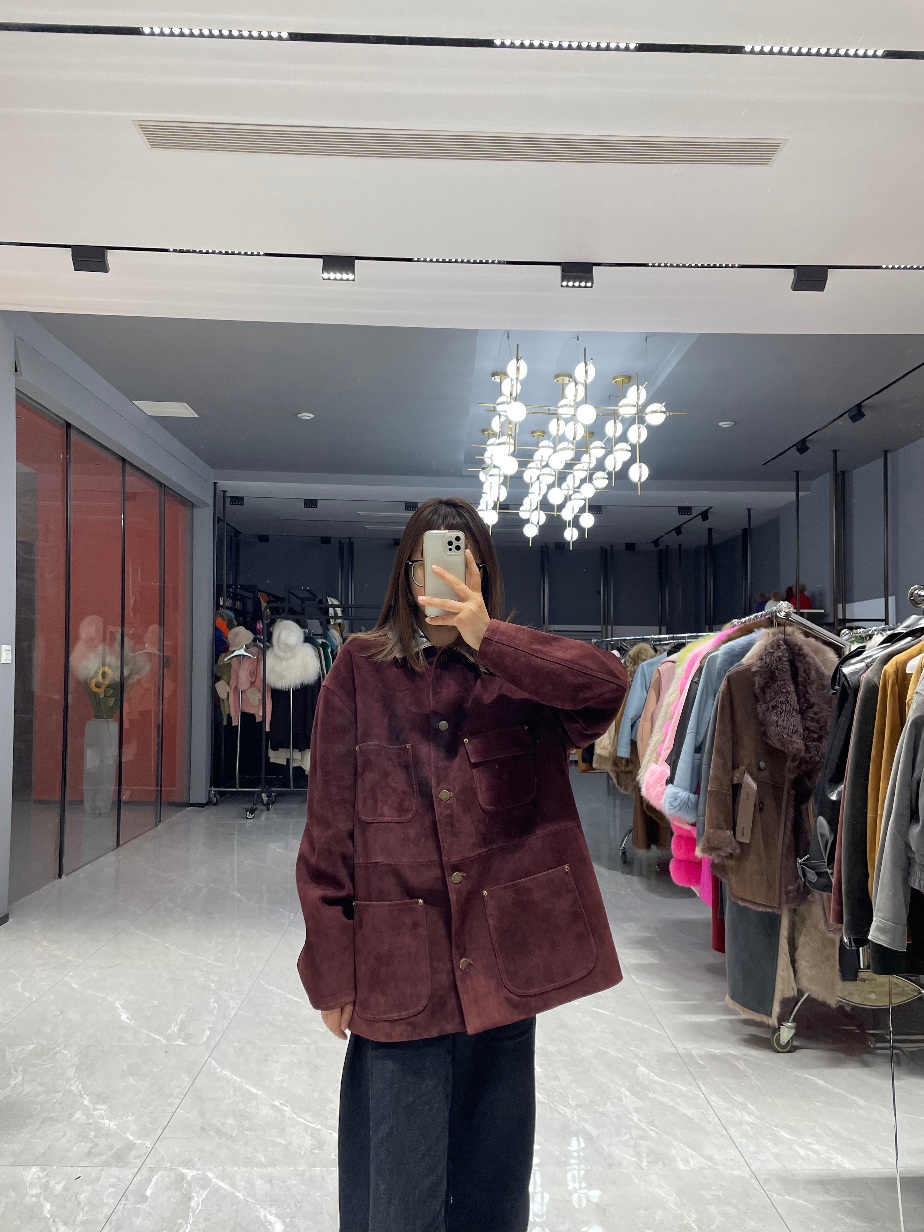 Retro collar Burgundy Suede Leather Jacket — Classic & Stylish Outerwear - Janefur