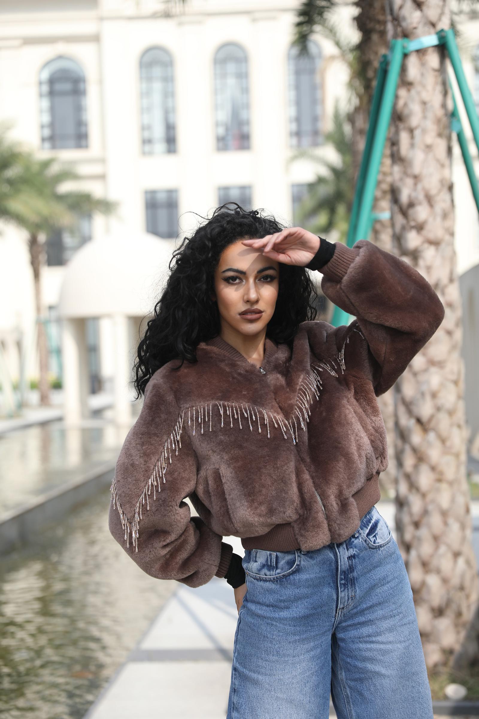 Eco -friendly Fur Jacket for Women Fashion Fringe Faux Fur Baseball Jacket - Janefur