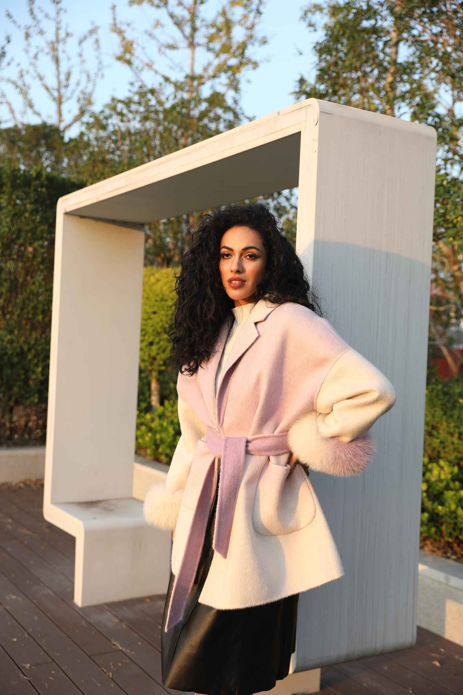 Double-faced Cashmere Coat for Women Sweet Cool Gradient Color Suit Collar Double-faced Wool Jacket - Janefur