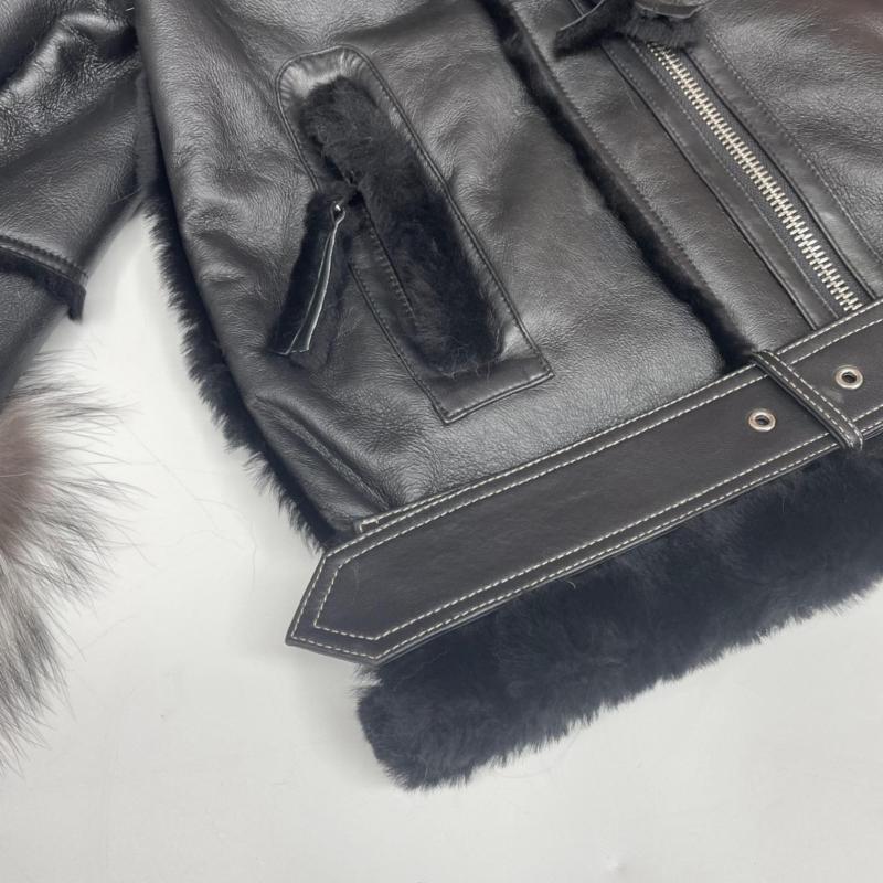 Men's Popular Motorcycle Style Fur Coat With Detachable Collar - Janefur