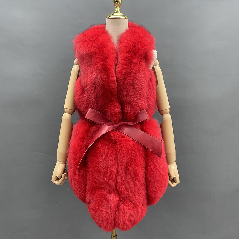 Fall And Winter Women Fox Fur Vest Belt Style Trend Vest - Janefur