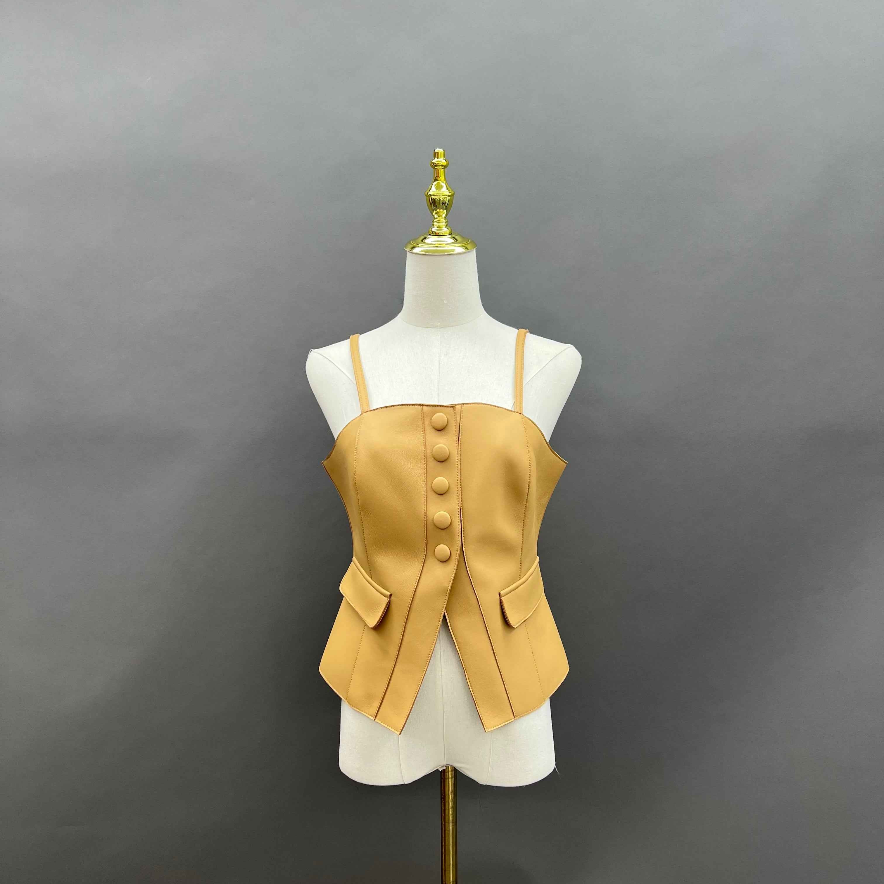 Pink Faux Leather Corset Top with Vertical Buttons and Pockets – Women’s Strappy Bodysuit for Casual & Party Wear