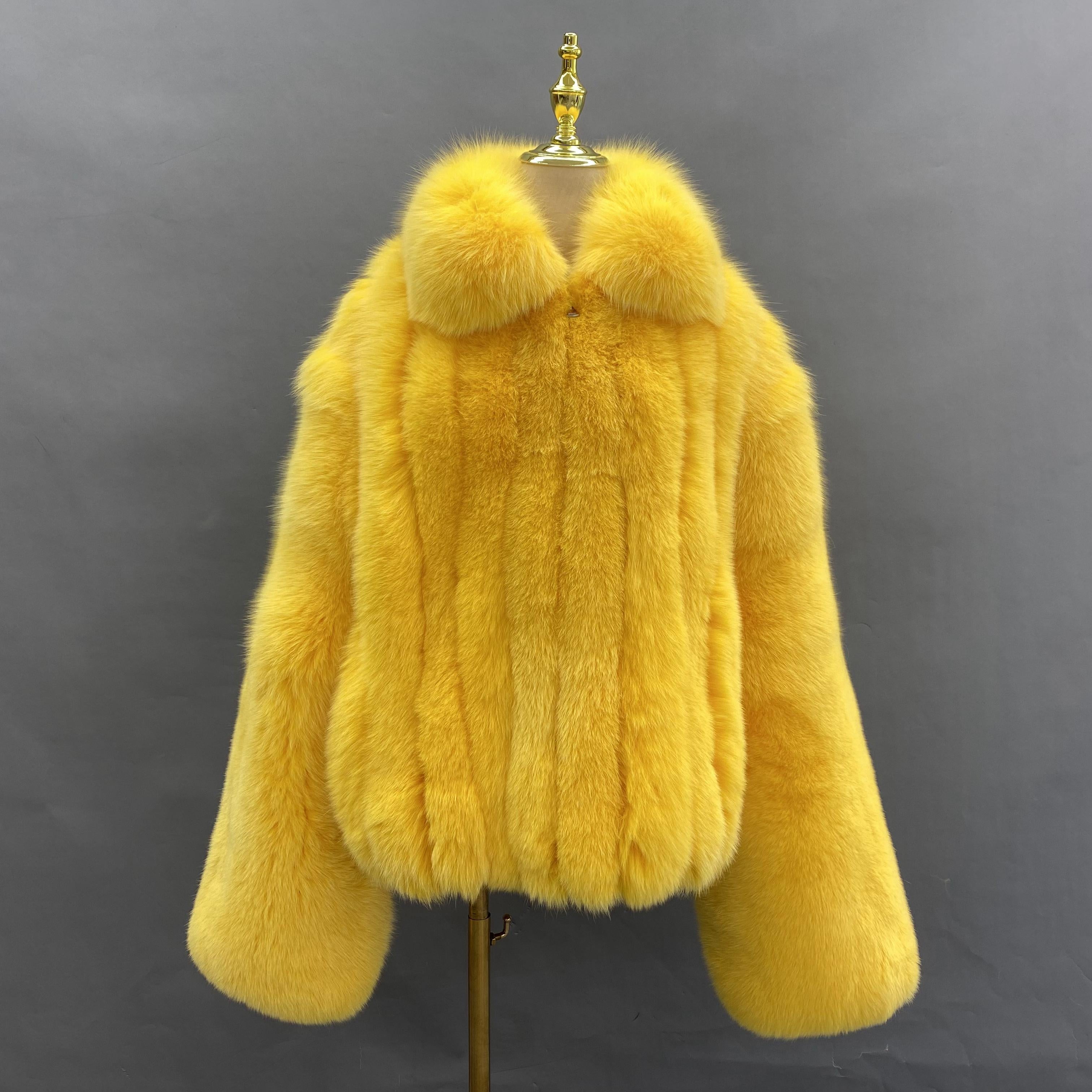 Men's Lapel With Vertical Stripes Special Fox Fur Coat 6#Yellow
