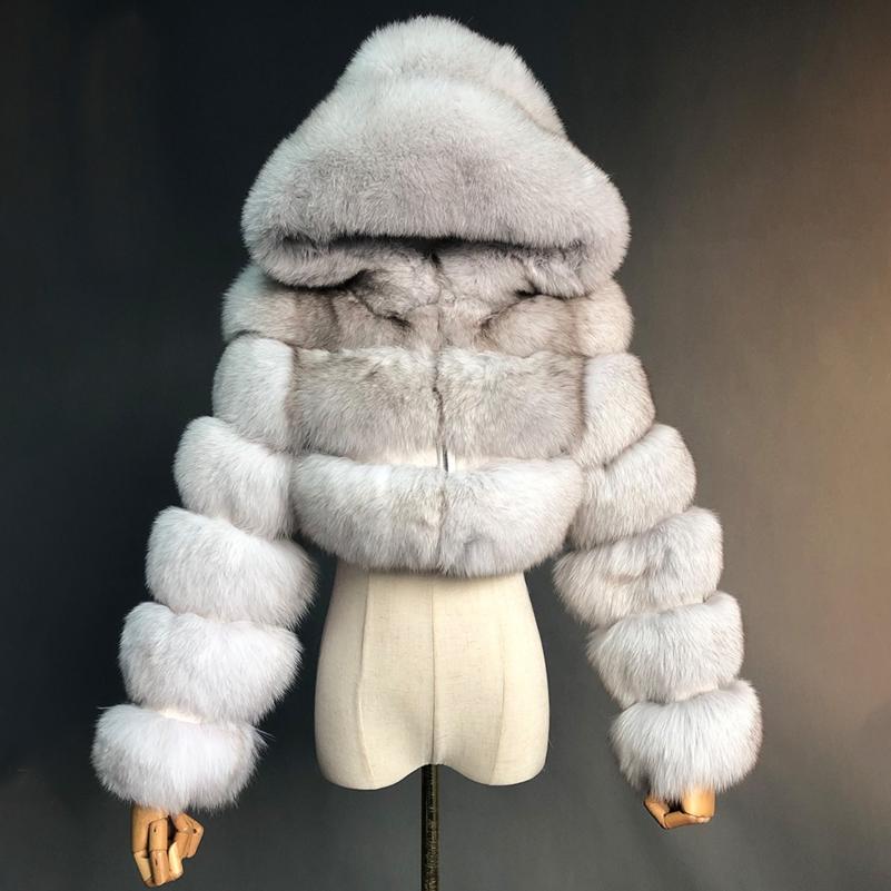 Fashion Short Genuine Fox Fur Coat Women's Winter Hooded Jacket - Janefur