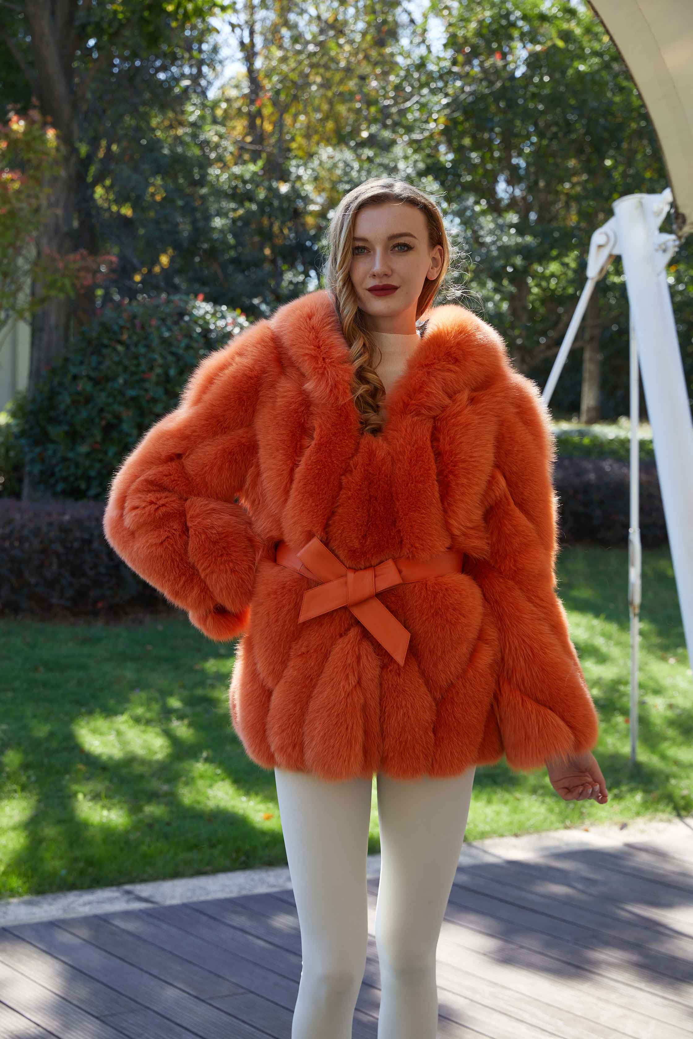 Factory Wholesale Solid Color Womens Fox Fur Thick Coat with Hood - Janefur