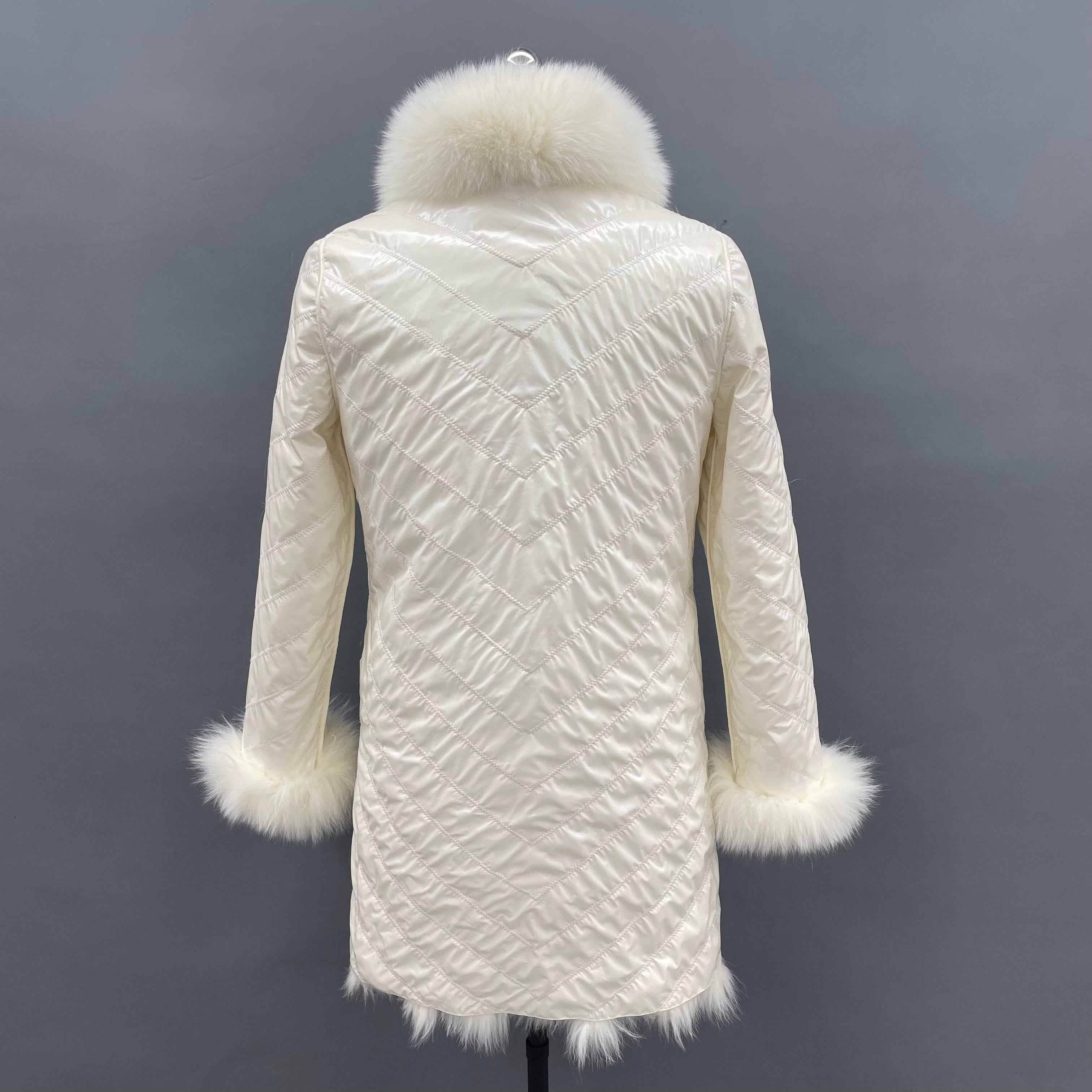 Double-Sided Fox Fur Diagonal Stripe Long Coat - Janefur