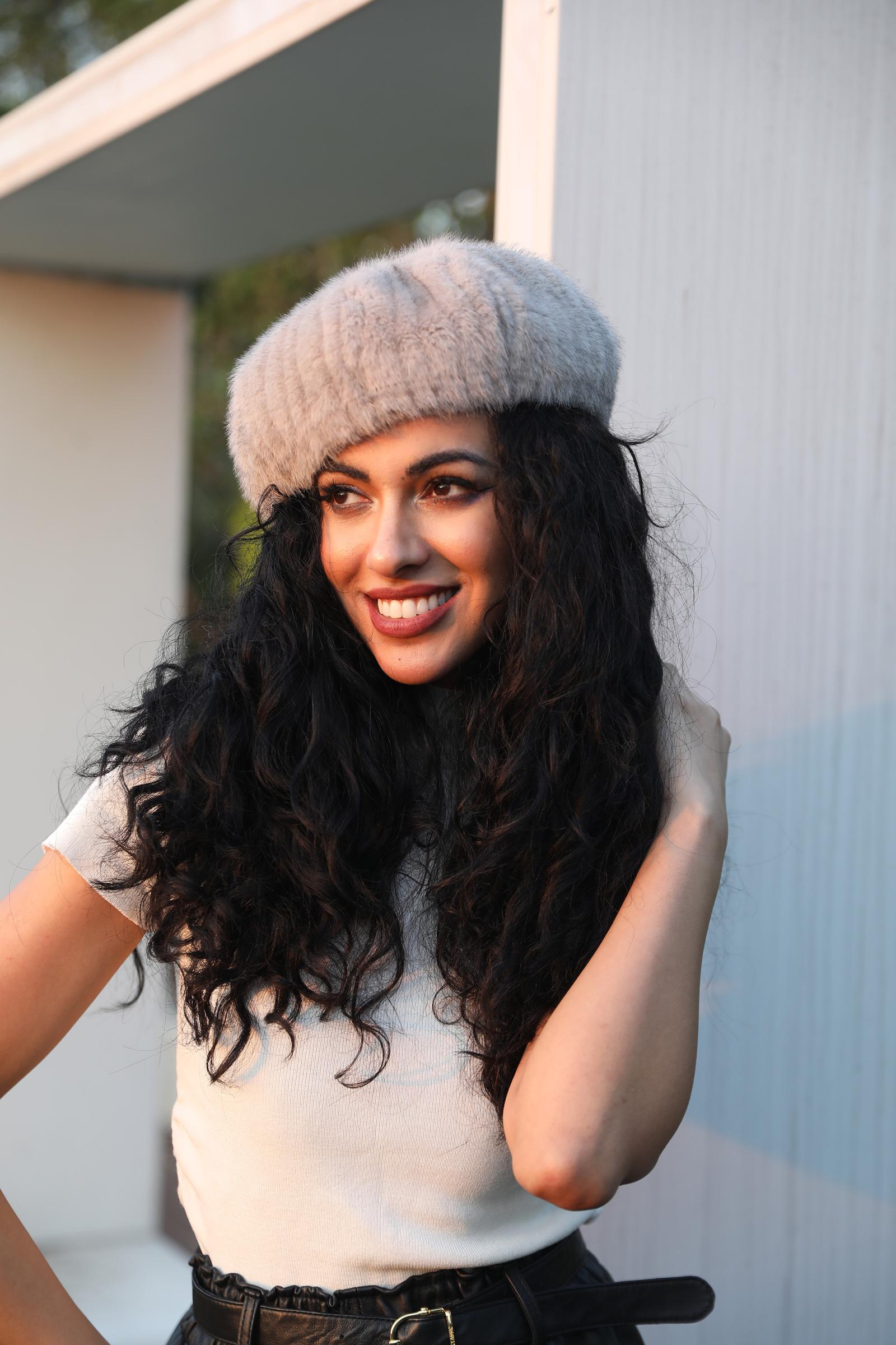 Women's Fashion Eco-Friendly Fur Striped Pumpkin Beret - Janefur
