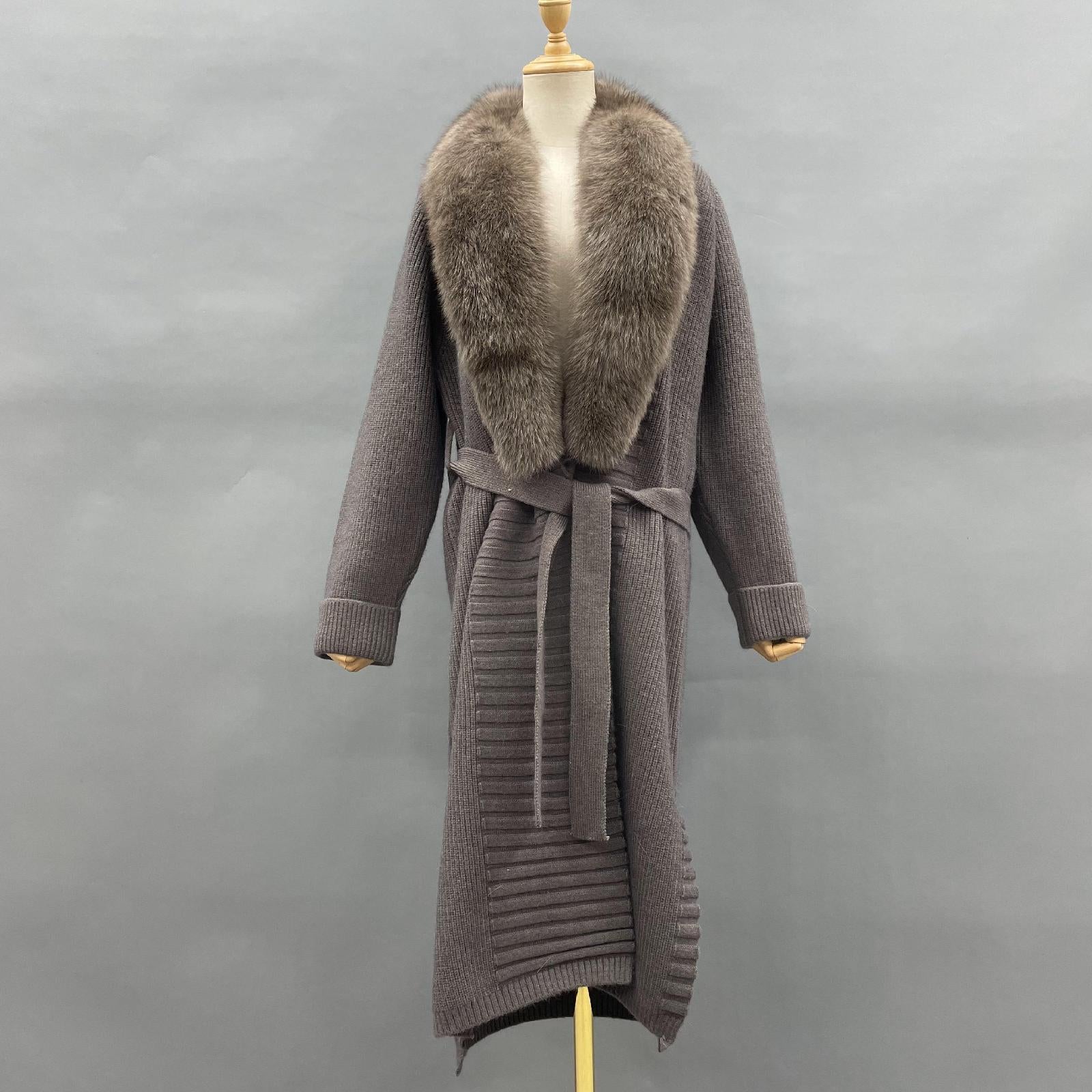 Ladies' Wide Lapel Belted Knitted Sweater Spring Knit Cardigan Long Outerwear - Janefur