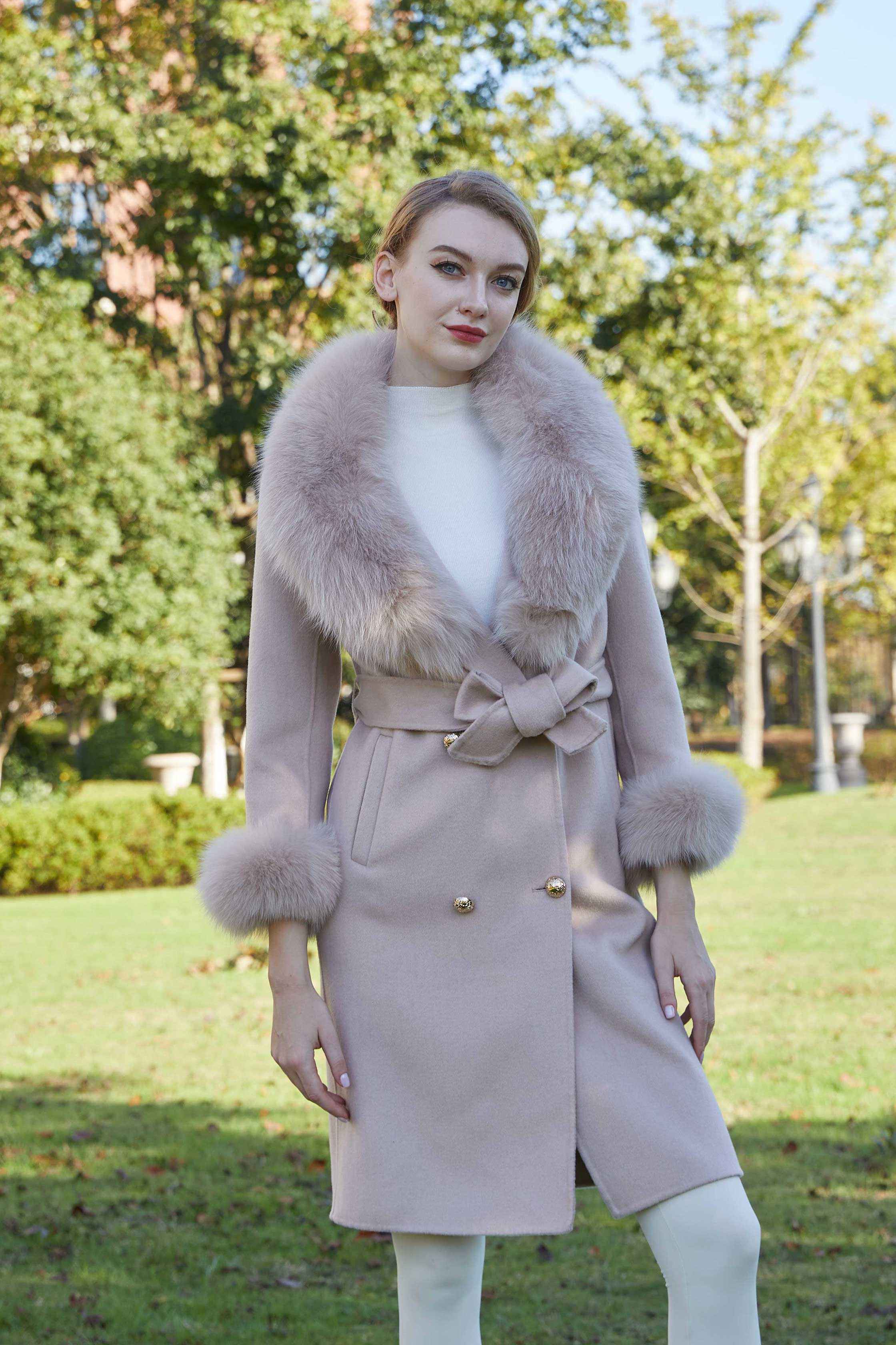 Women's Large Fox Fur Lapel Warm Cashmere Jacket - Janefur