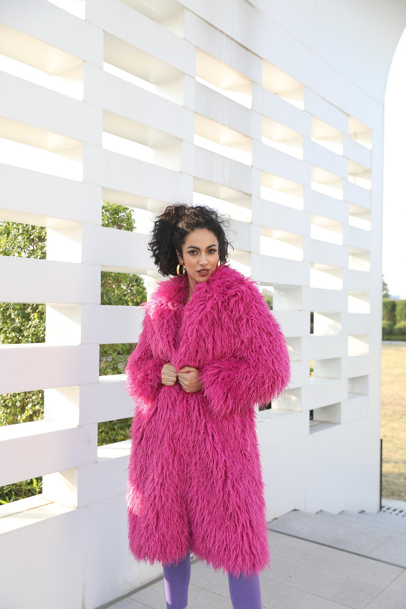 Faux Mongolian Lamb Wool Coat Women's Classic Elegant Notched Collar Faux Mongolian Lamb Wool Long Outerwear Coat - Janefur