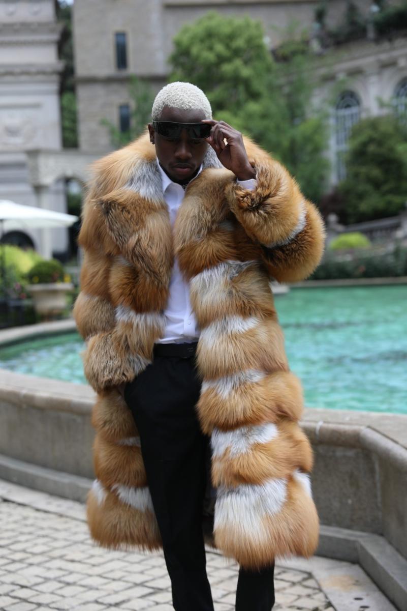 Winter Men's Long Fox Fur Coat Red Fox Warm Coat - Janefur
