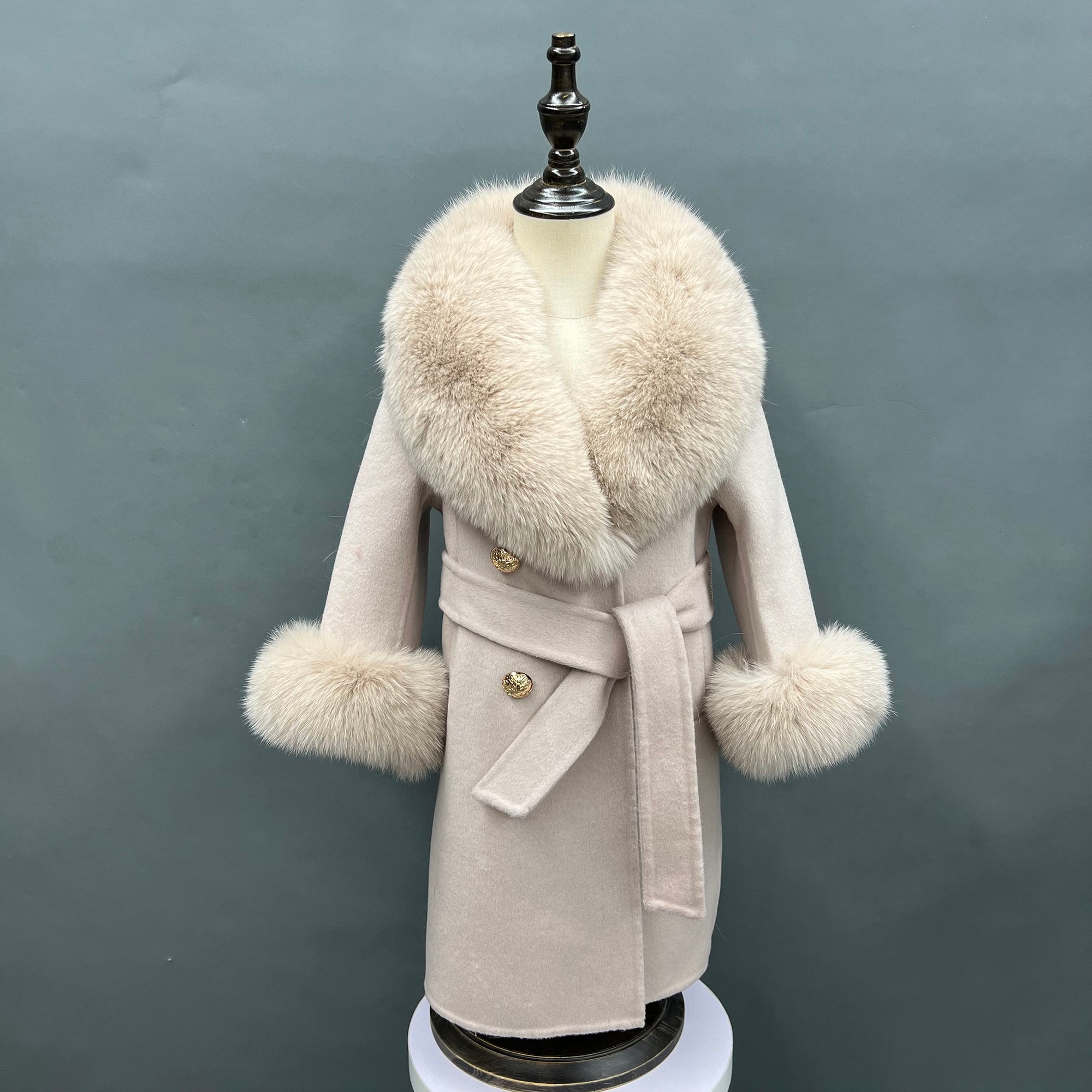 European Style Long Double Side Real Fur Shawl Collar Cashmere Wool Fur Children Coat