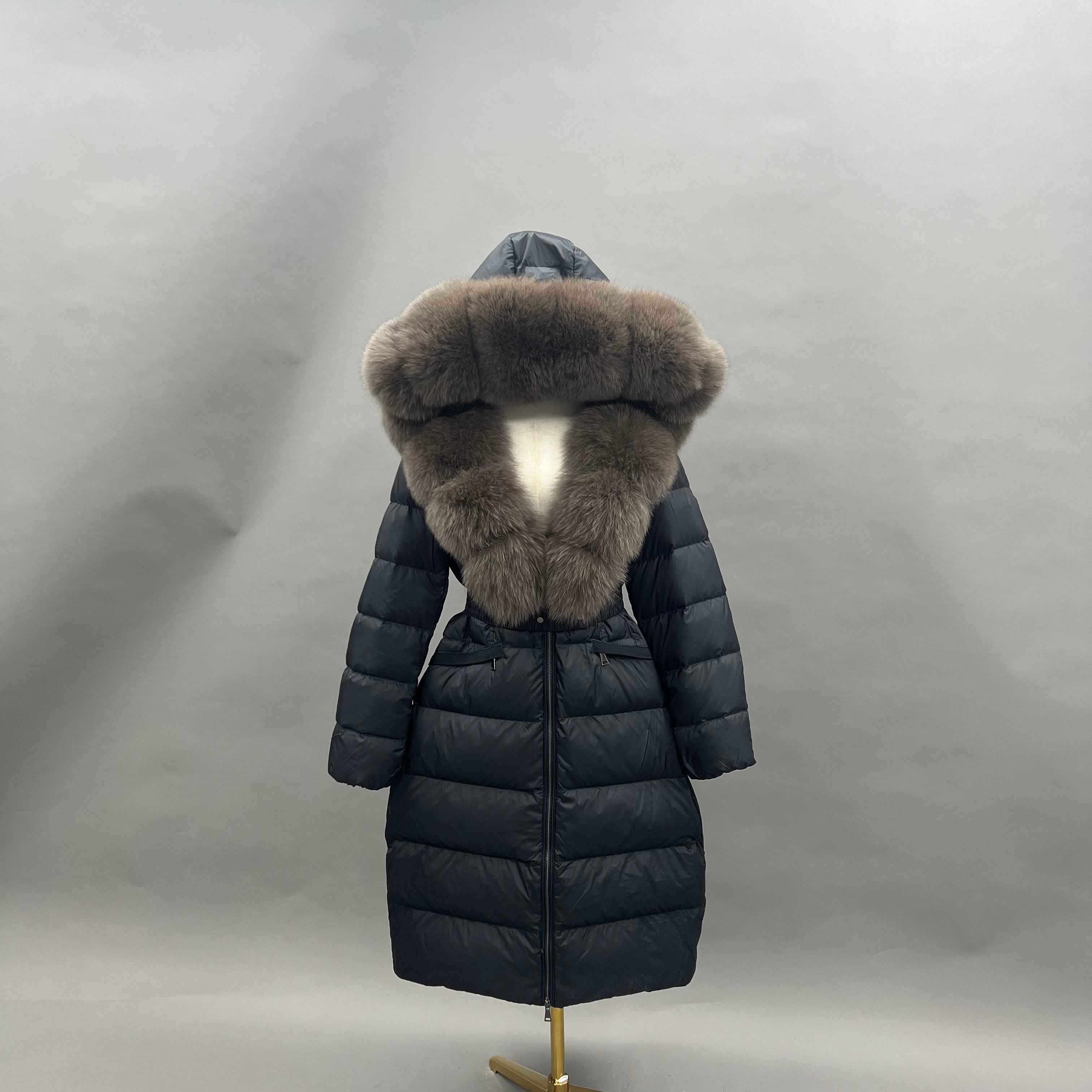 Women's Long Down Jacket with Luxurious Fox Fur Collar