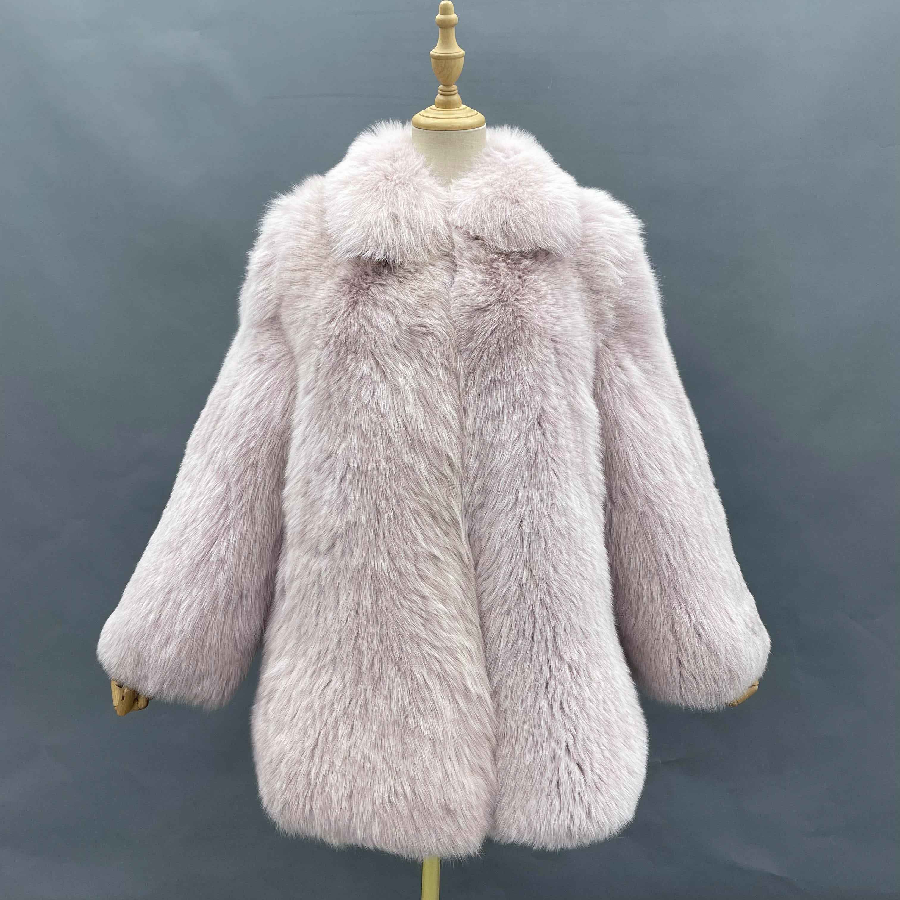 Women's Luxury Trendy Ombre Fox Fur Coat - High-End Winter Warm Fashion Jacket Light Pink