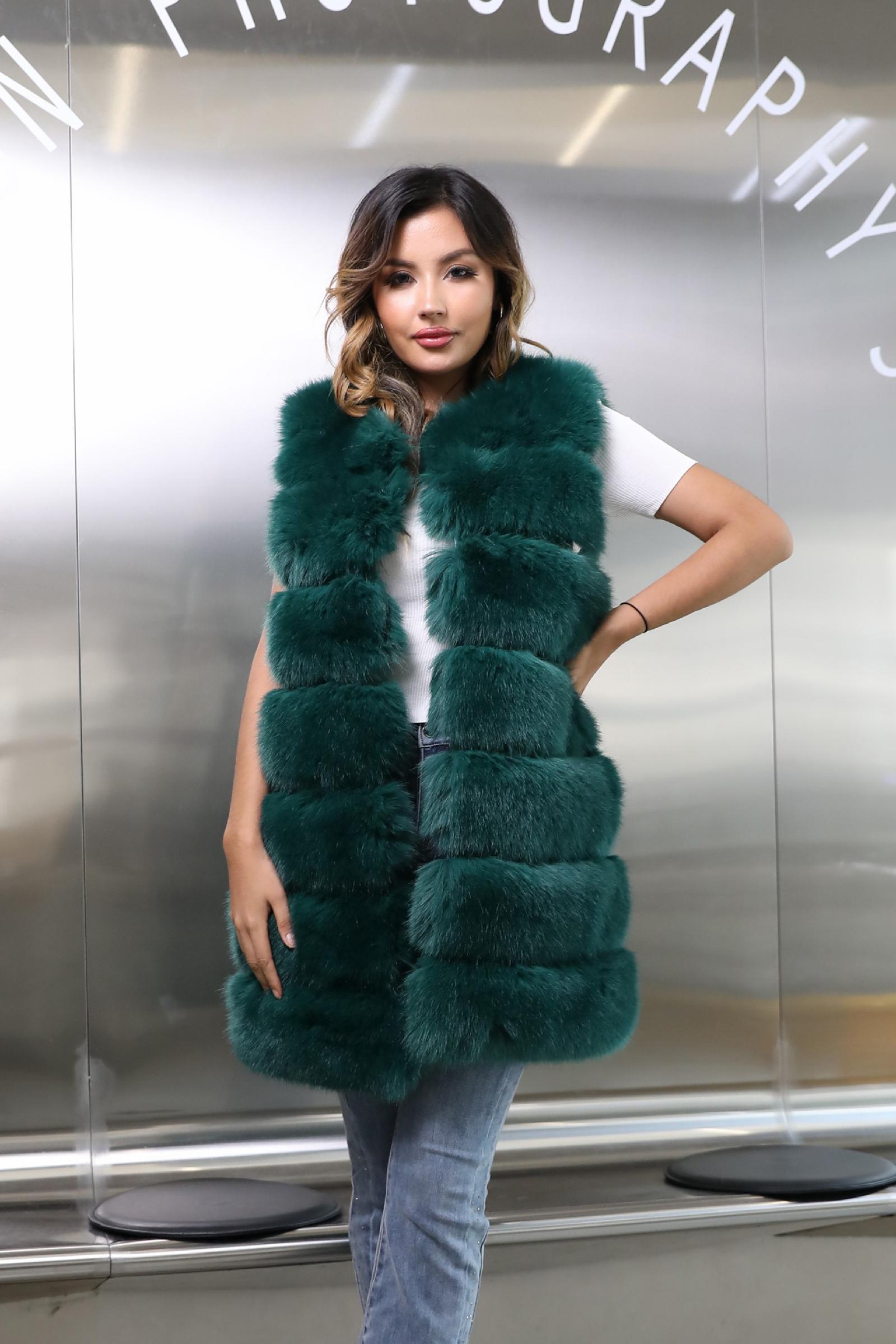 Spring and Autumn New Style Long Faux Fur Vest Eco Fur Vest - Janefur