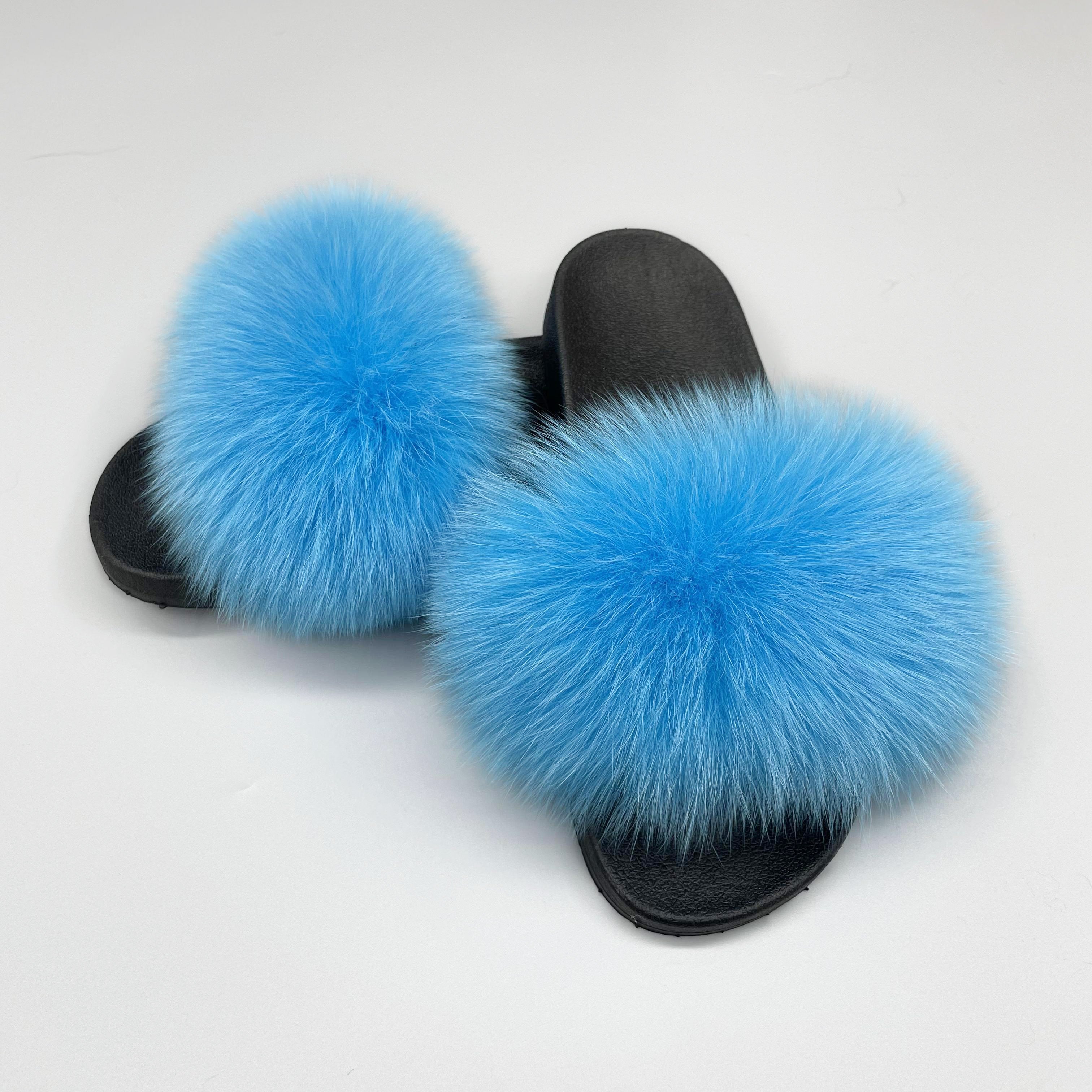 Janefur Wholesale Women's Fashion Slippers With Real Fox Fur Trim (Black, Gold, Silver Soles)