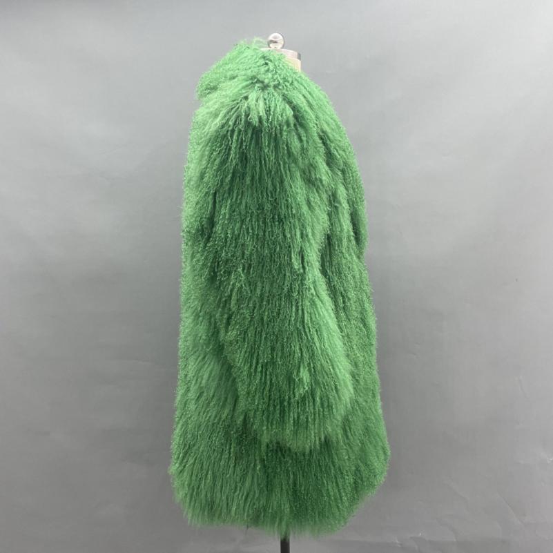 Janefur Women's long Mongolian lamb fur fashion coat - Janefur
