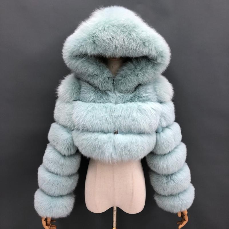 Fashion Short Genuine Fox Fur Coat Women's Winter Hooded Jacket - Janefur