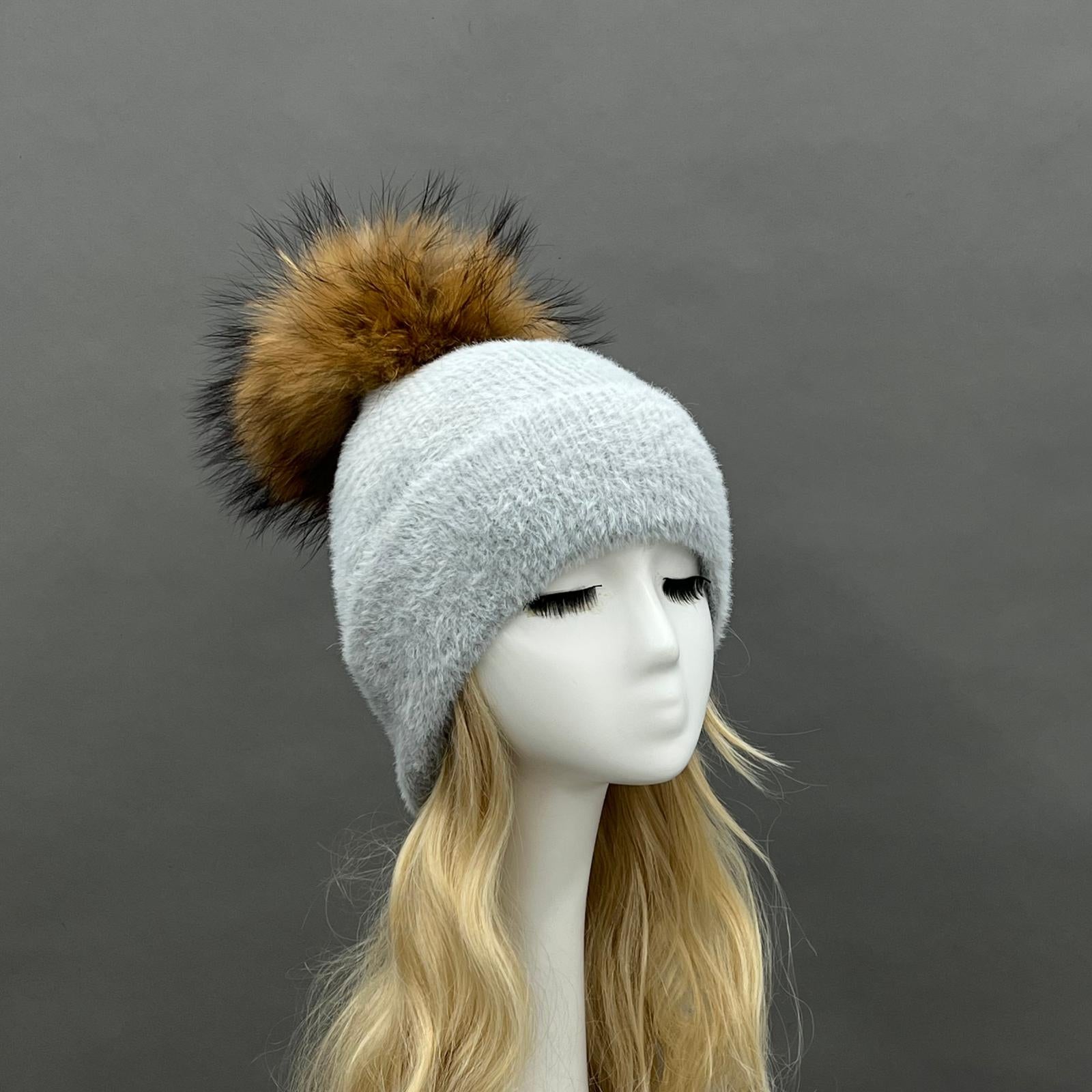 Women's Fashion Fox Fur Hat with Pom Poms - Janefur