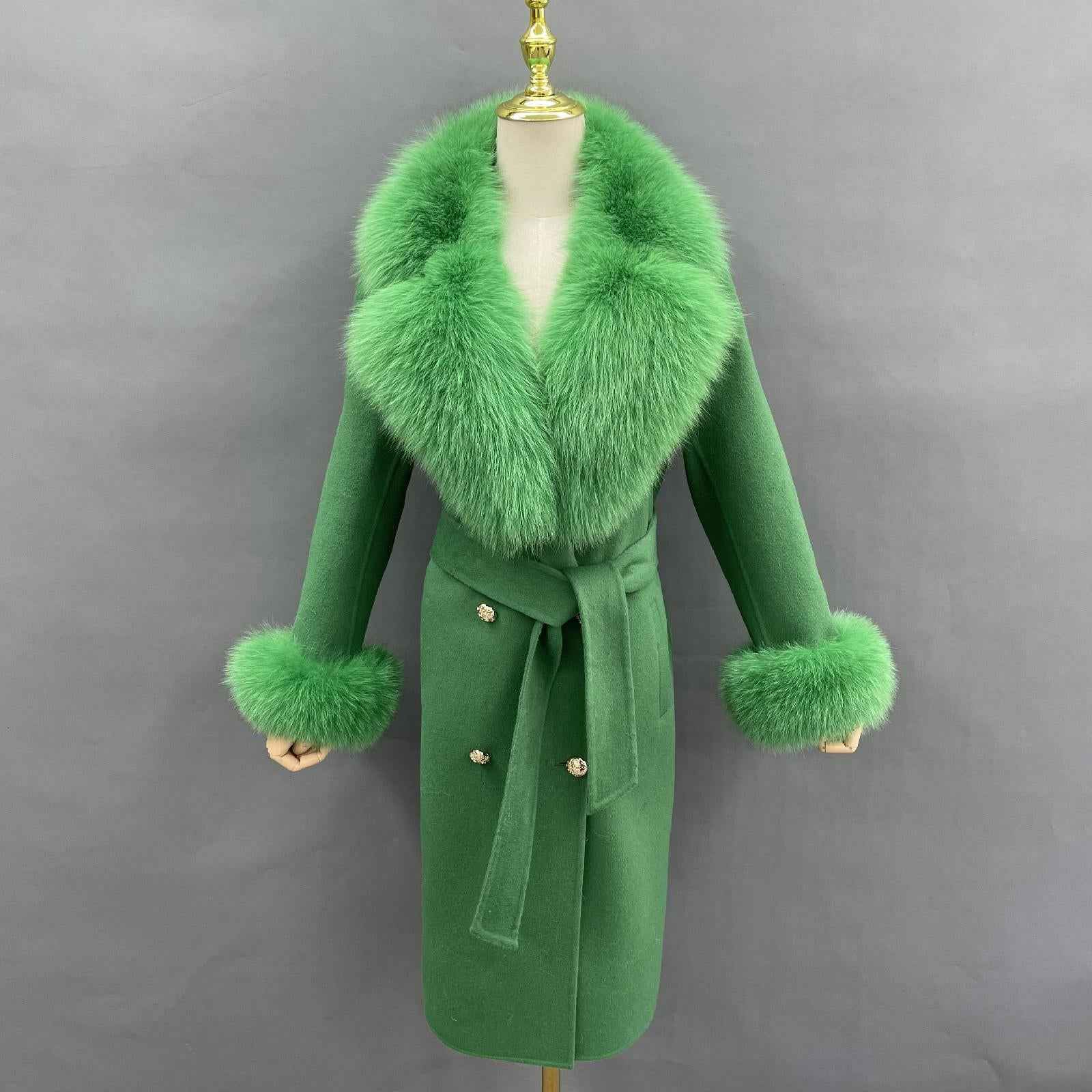 Suit Collar Double-faced Wool Fashion Coat Women's Long Cashmere Coat - Janefur