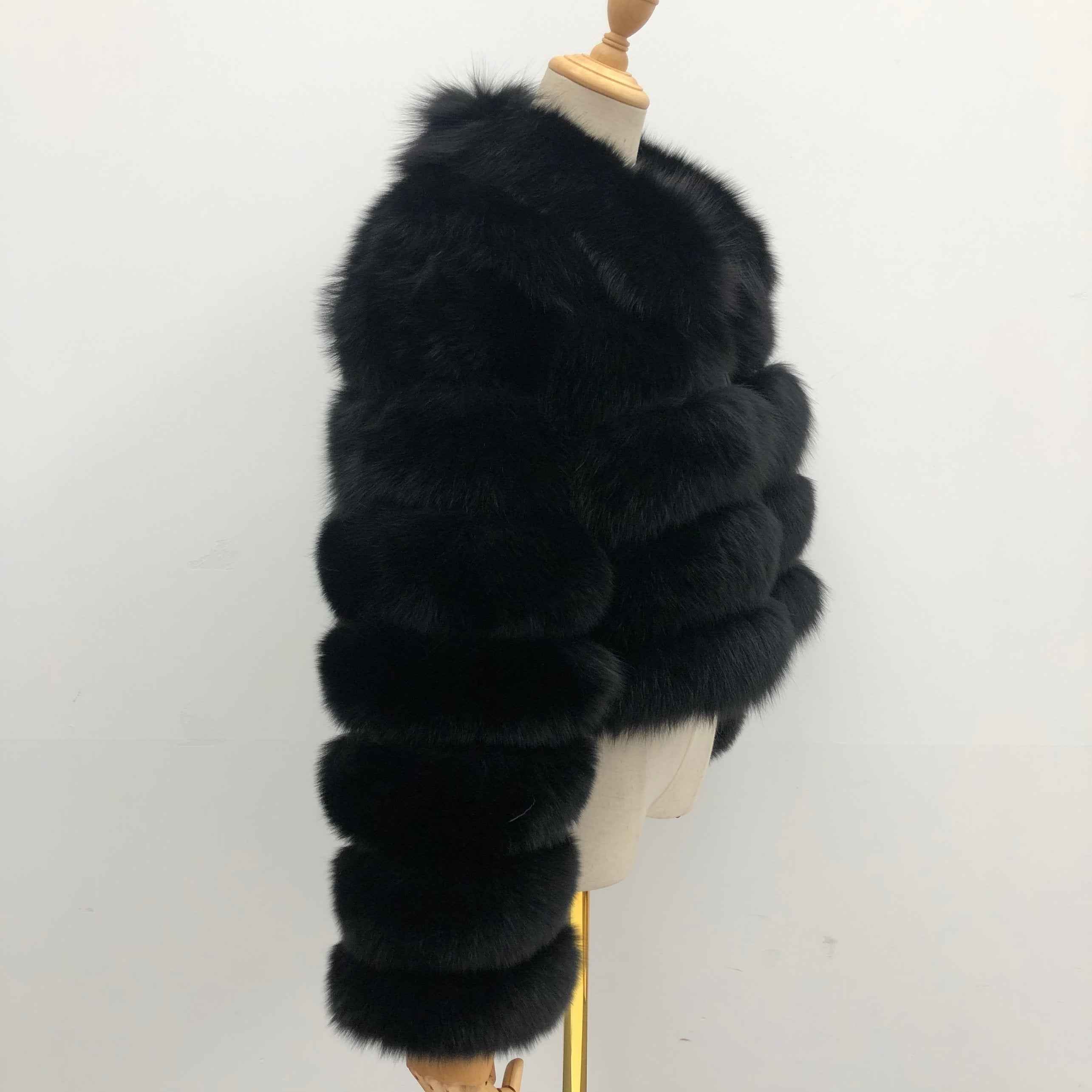 Women's Five Sections Zipper Fox Fur Coat Winter Coat - Janefur