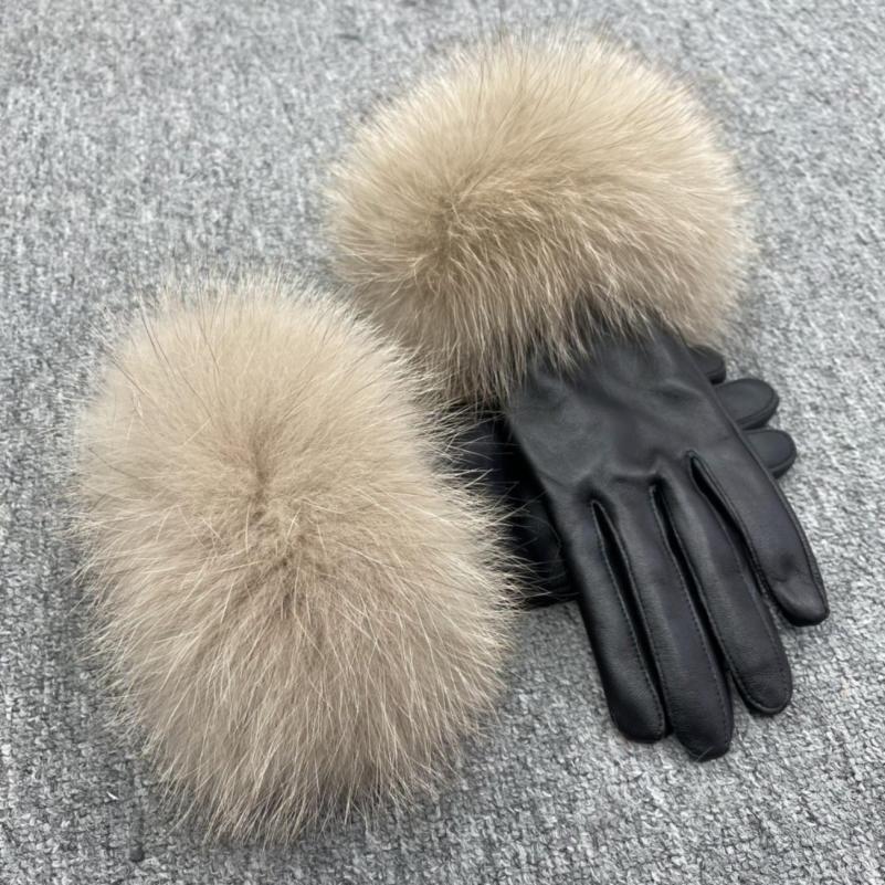 Fox Fur Leather Gloves Rose - Janefur