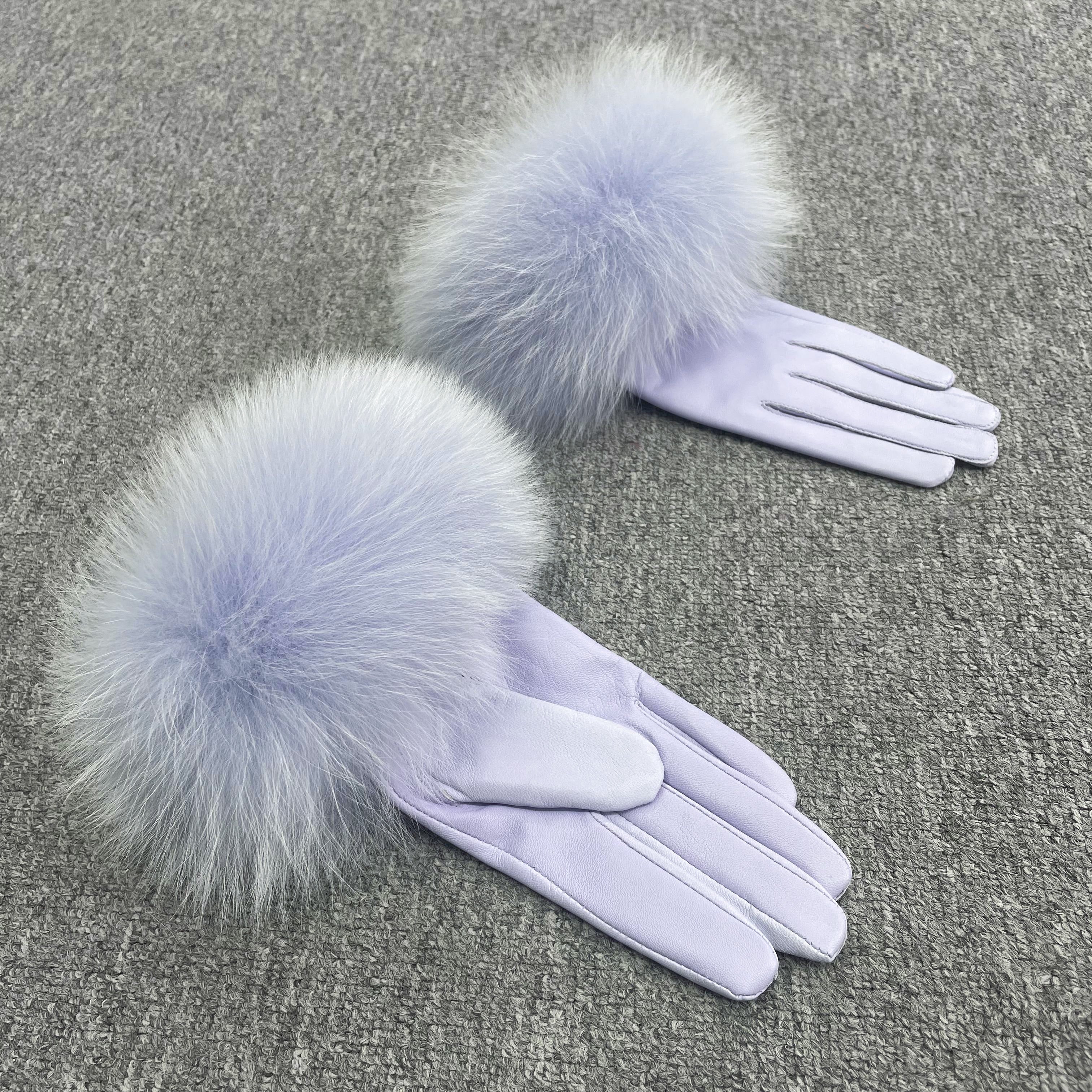 Women’s Black Leather Gloves with Real Fox Fur Trim – Elegant Winter Fashion Accessory for Luxury Style 2 F