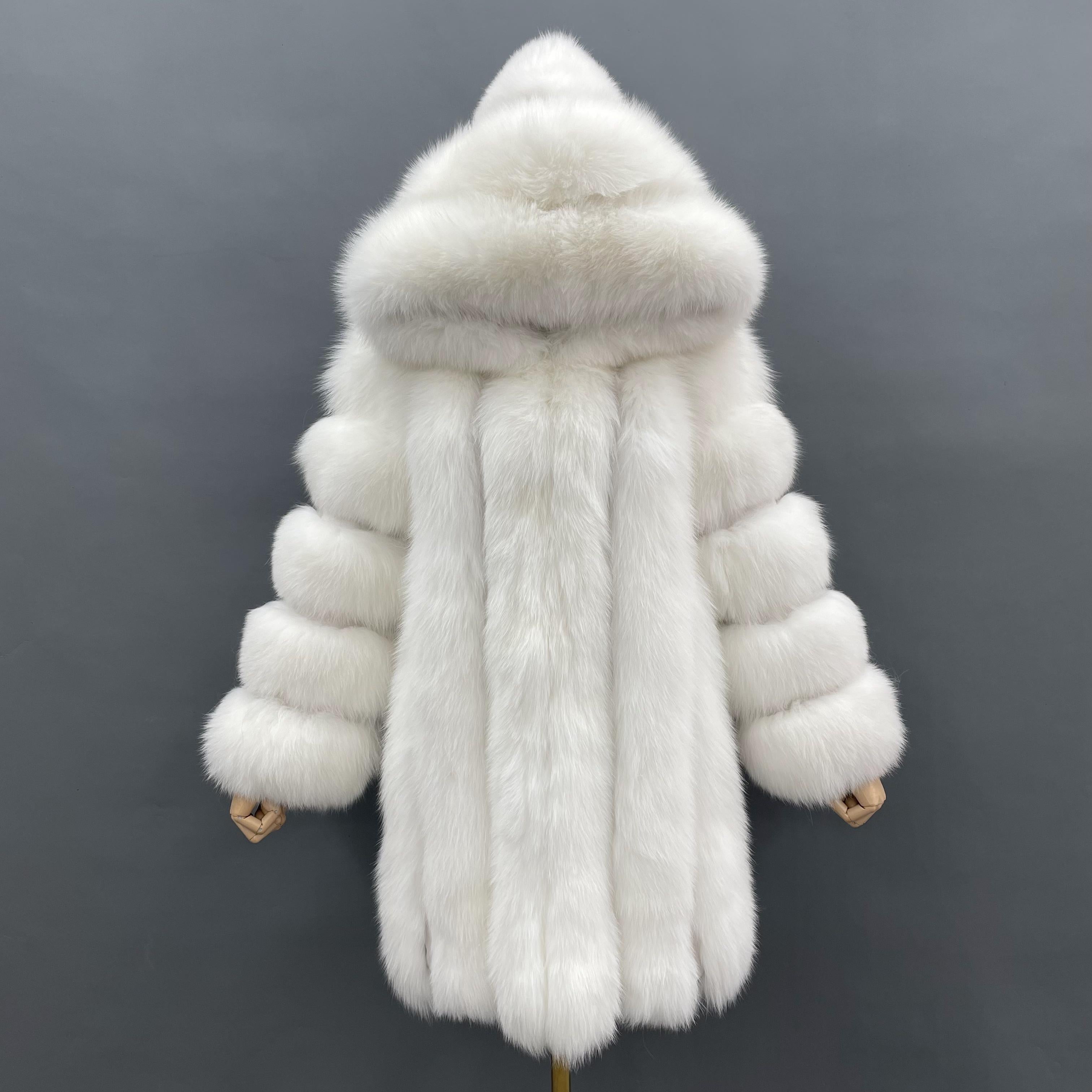 Women's Warm Real Fox Fur Hooded Coat In Winter - Janefur